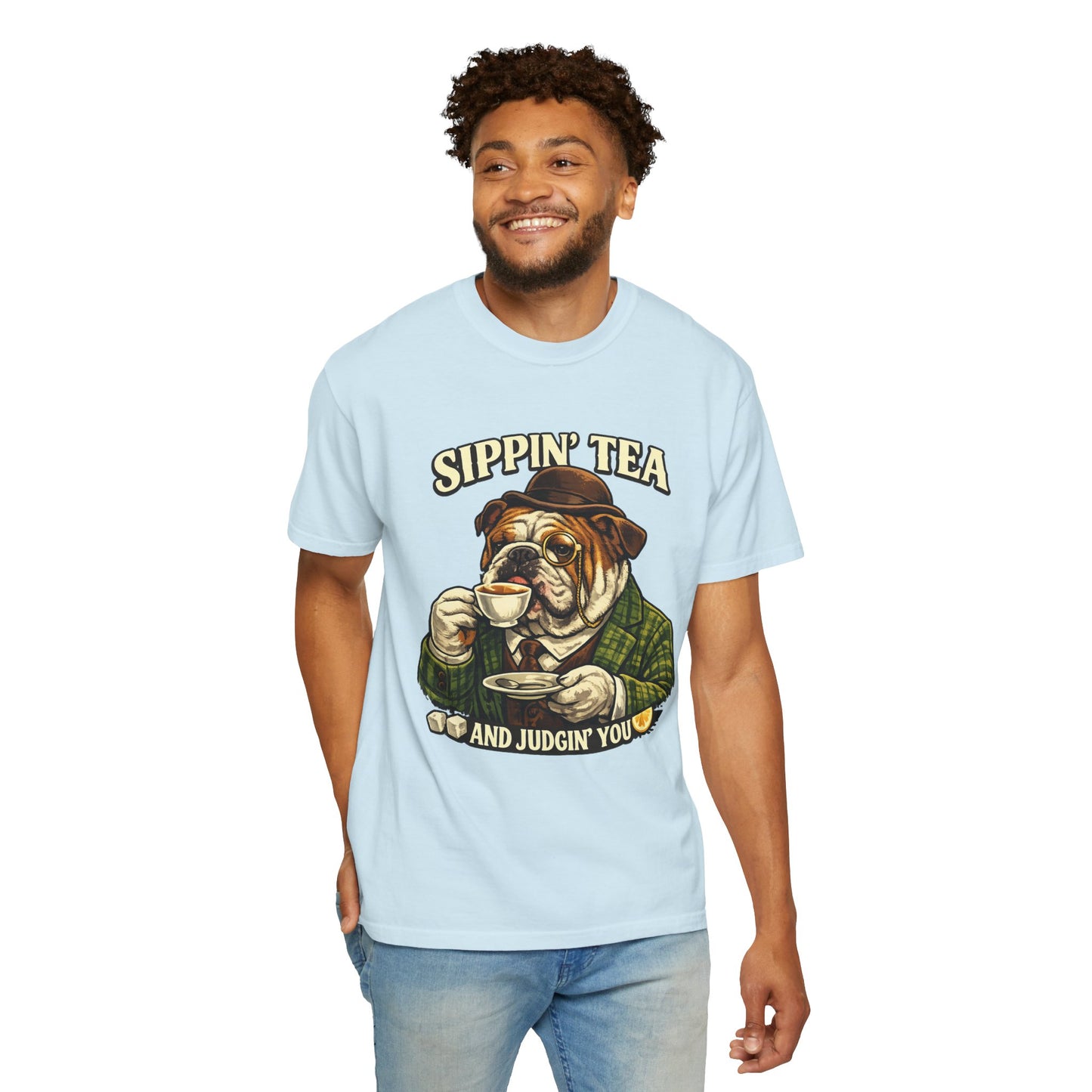 Sippin' Tea Bulldog Tee — "Sippin' Tea and Judgin' You" Graphic T-Shirt