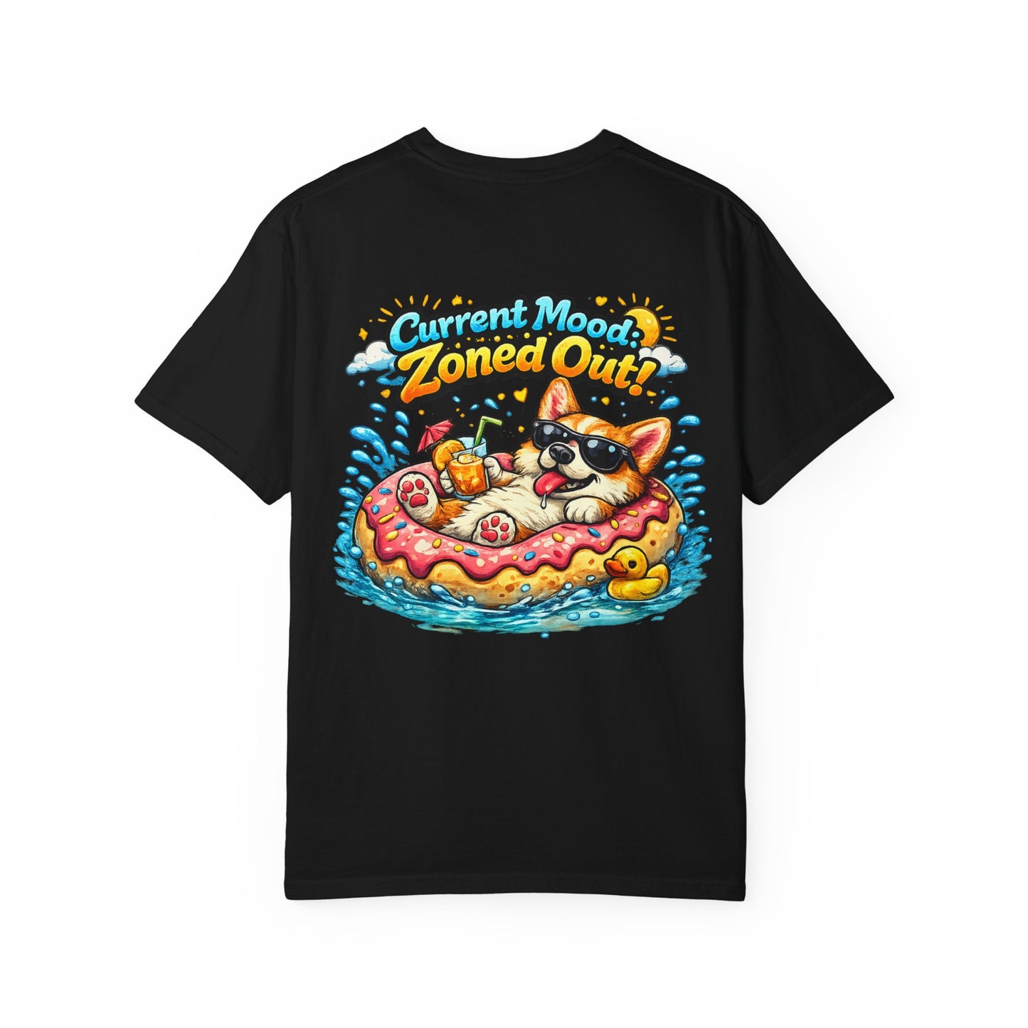 Corgi Float Summer Tee - "Current Mood: Zoned Out" Graphic T-Shirt