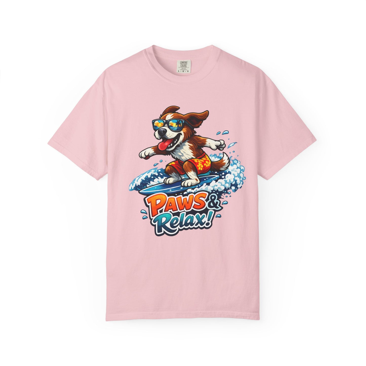 Surfing Dog T-Shirt — "Paws & Relax" Graphic Tee