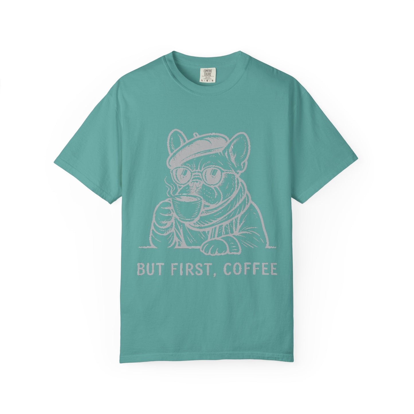 But First, Coffee T-Shirt — French Bulldog Drinking Coffee Graphic Tee
