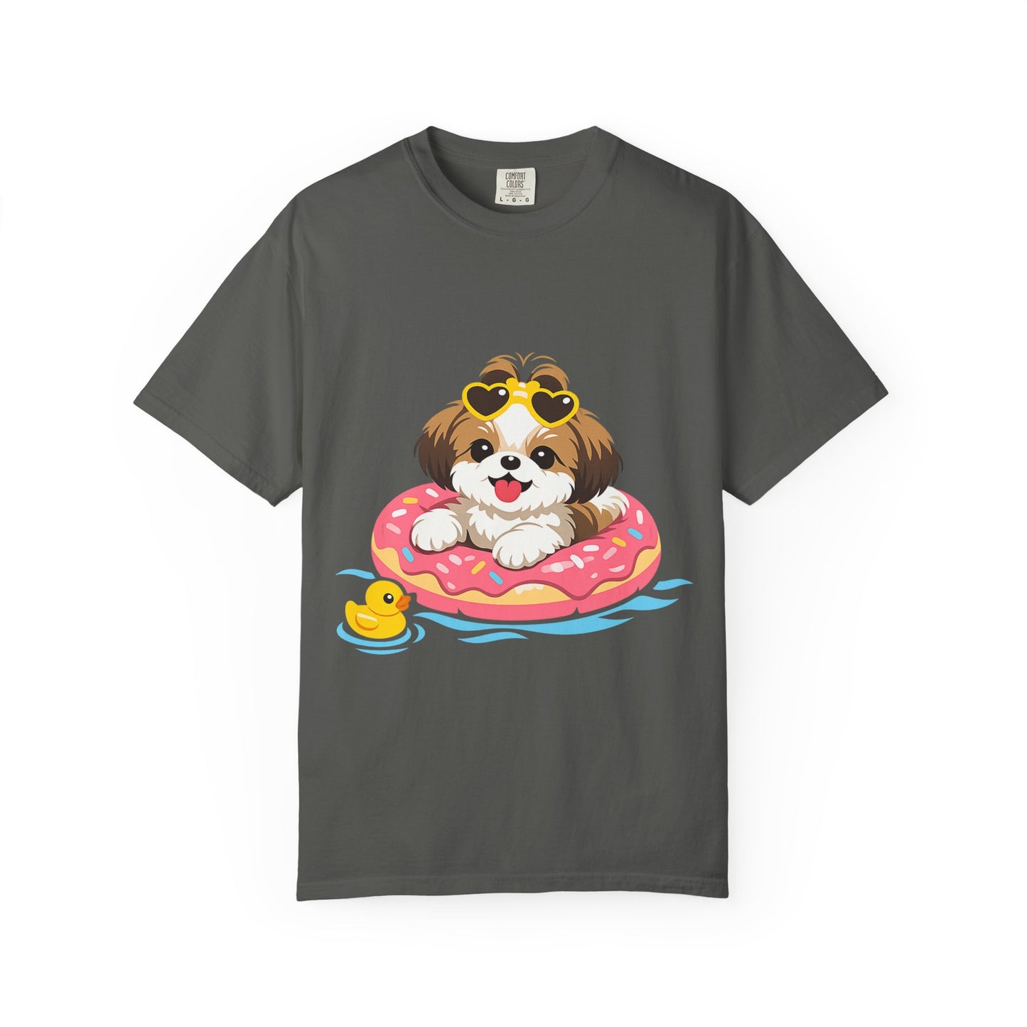 shih tzu Puppy Pool Float T-Shirt — Cute Dog Summer Graphic Tee