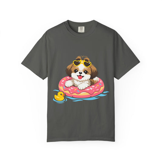 shih tzu Puppy Pool Float T-Shirt — Cute Dog Summer Graphic Tee
