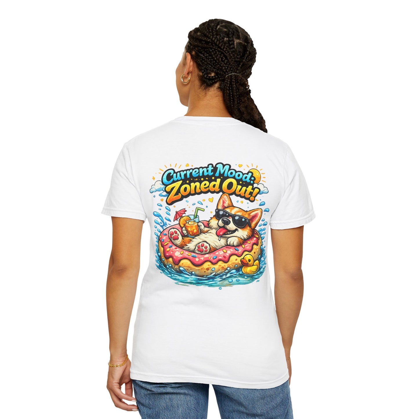 Corgi Float Summer Tee - "Current Mood: Zoned Out" Graphic T-Shirt