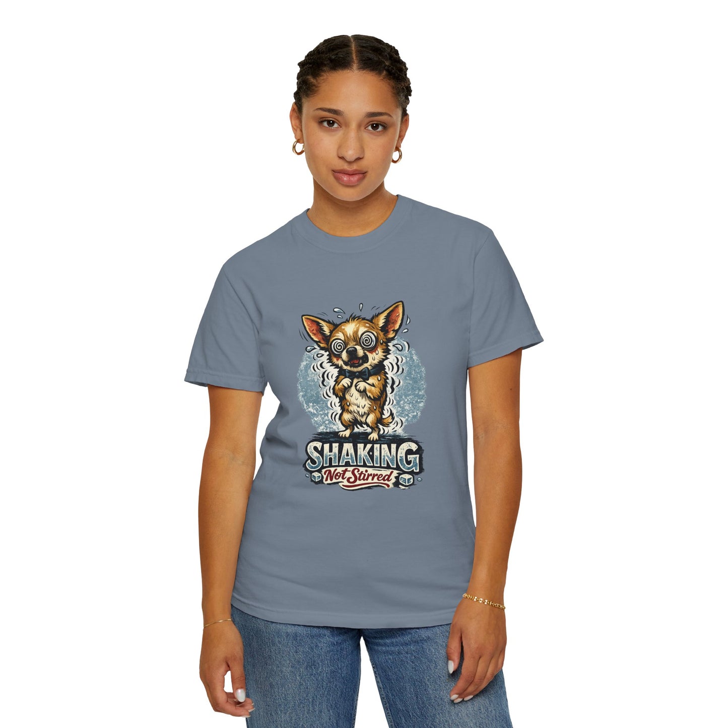 T-Shirt — 'Shaking Not Stirred' Cute Shivering Chihuahua Graphic Tee