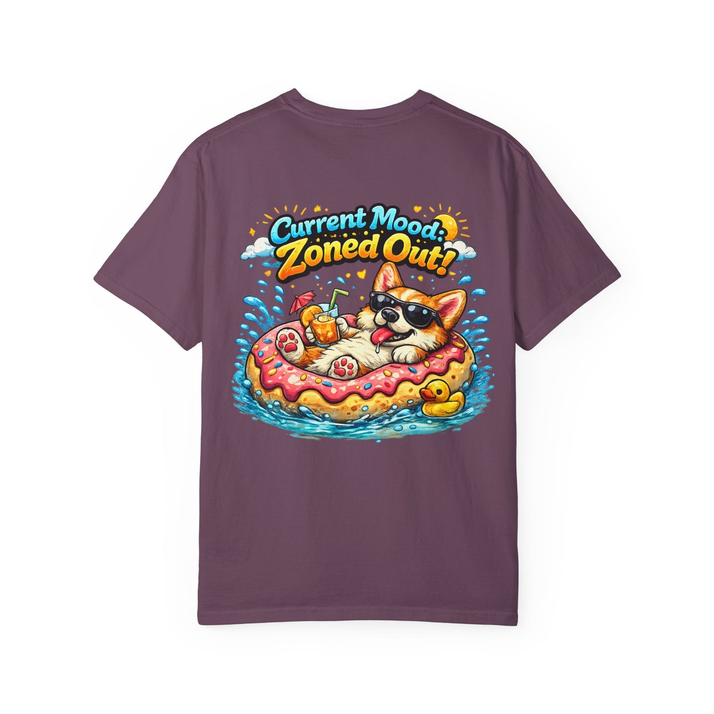 Corgi Float Summer Tee - "Current Mood: Zoned Out" Graphic T-Shirt