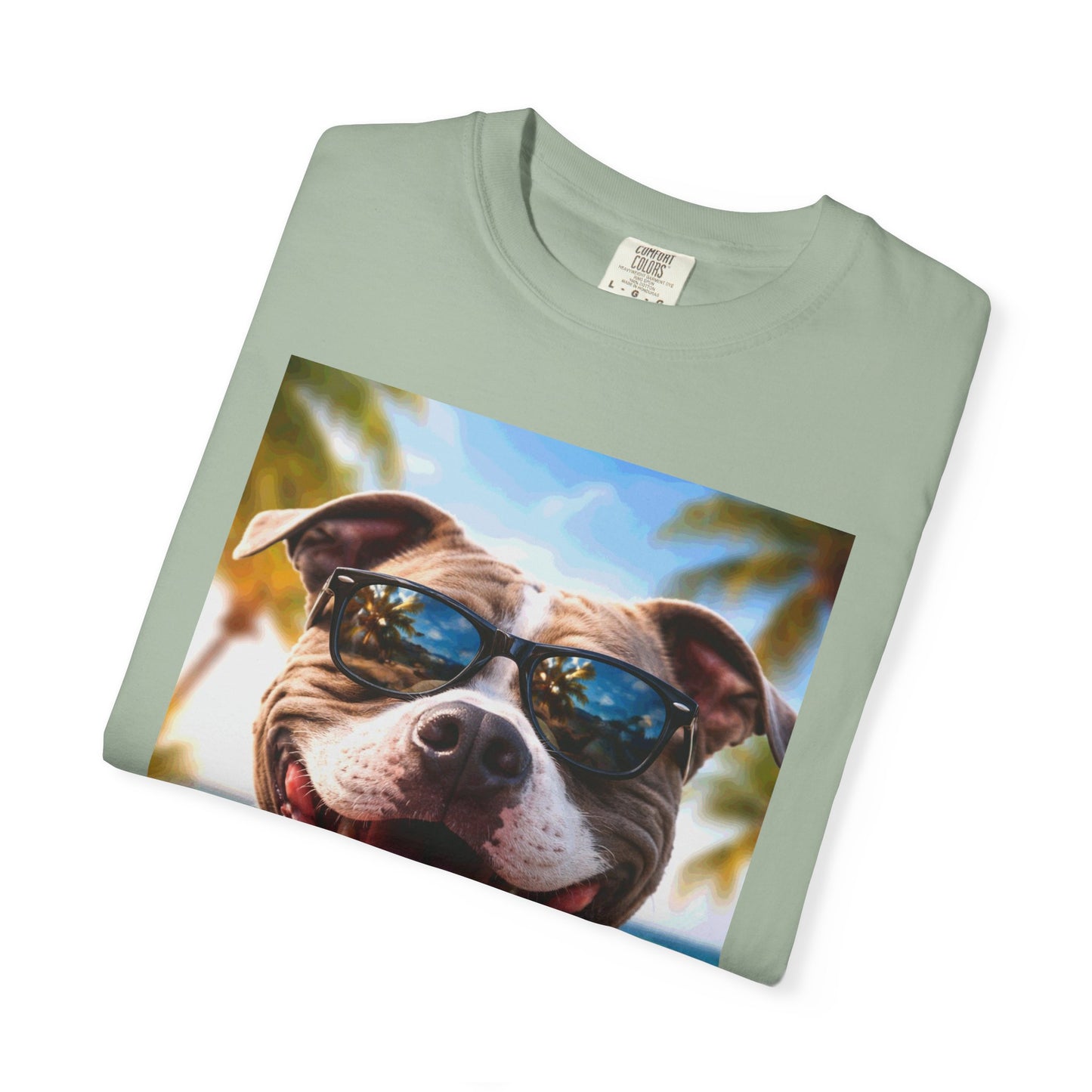 Happy Dog in Sunglasses T-Shirt — Summer Beach Pitbull Graphic Tee