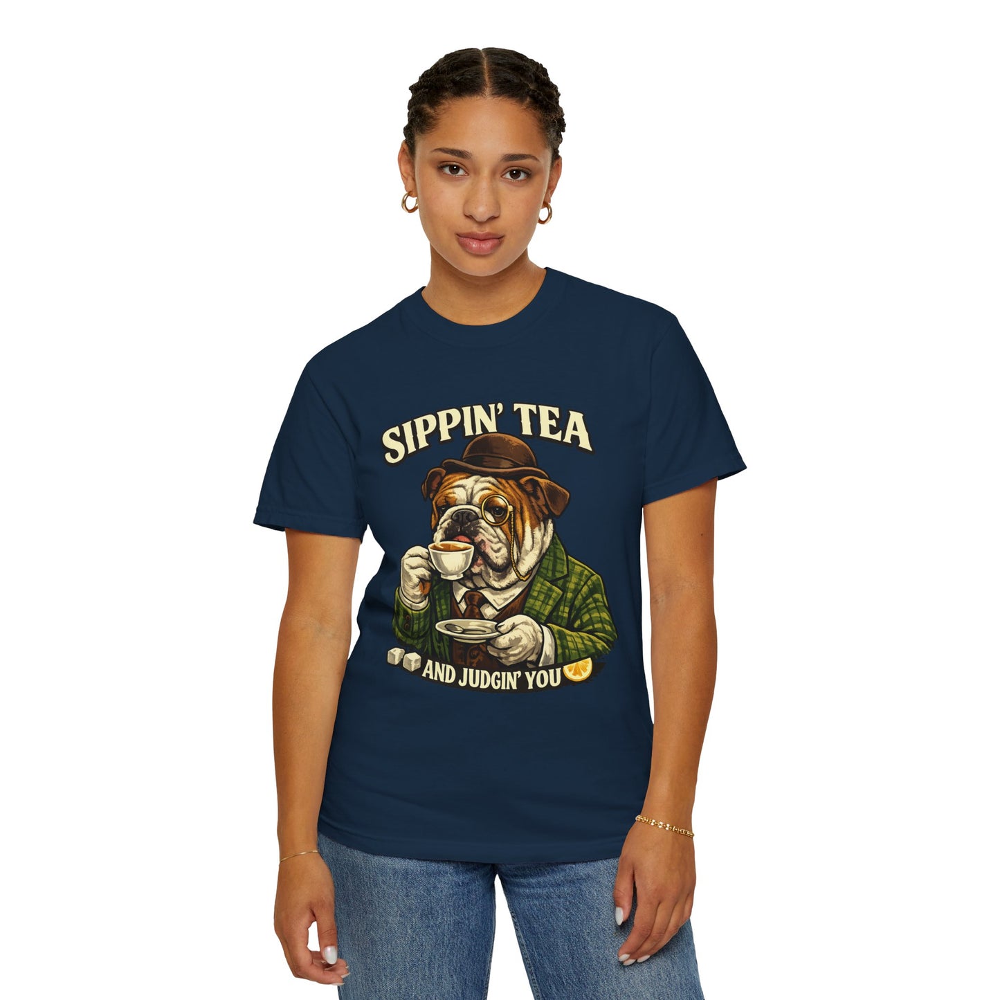 Sippin' Tea Bulldog Tee — "Sippin' Tea and Judgin' You" Graphic T-Shirt