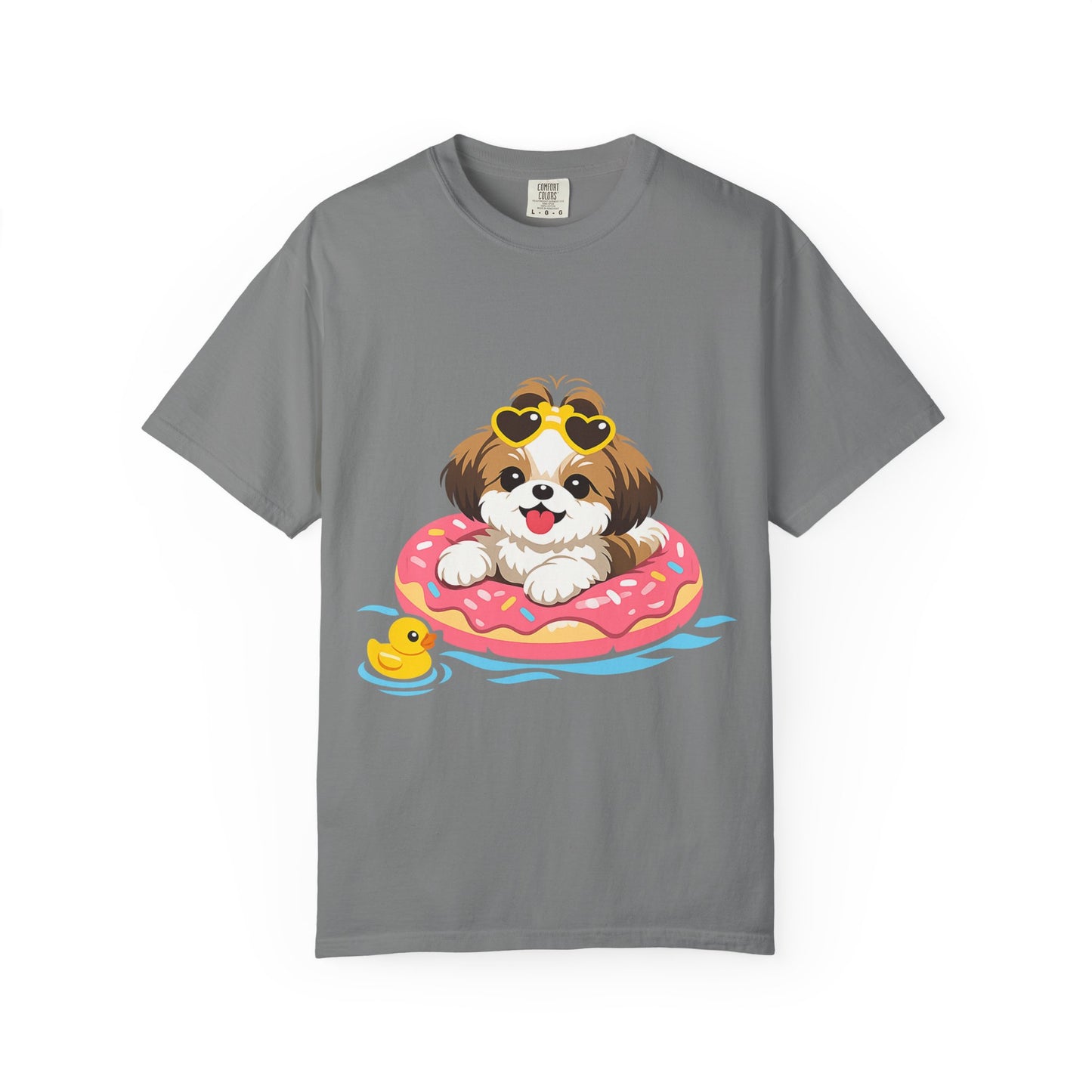 shih tzu Puppy Pool Float T-Shirt — Cute Dog Summer Graphic Tee