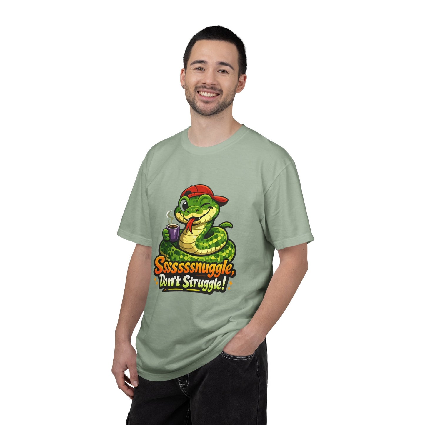 Ssssnuggle Snake T-Shirt — "Ssssssnnuggle, Don't Struggle!" Cute Cozy Snake Graphic Tee