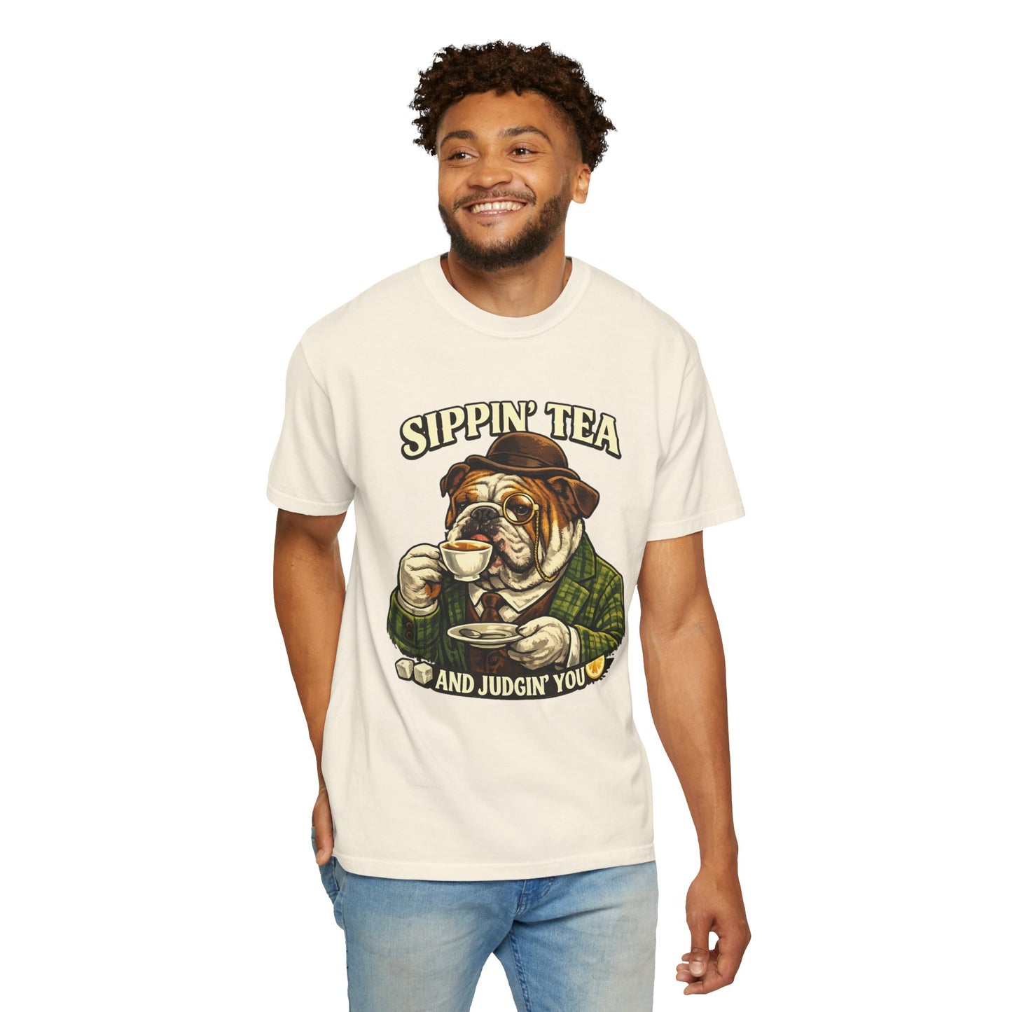 Sippin' Tea Bulldog Tee — "Sippin' Tea and Judgin' You" Graphic T-Shirt