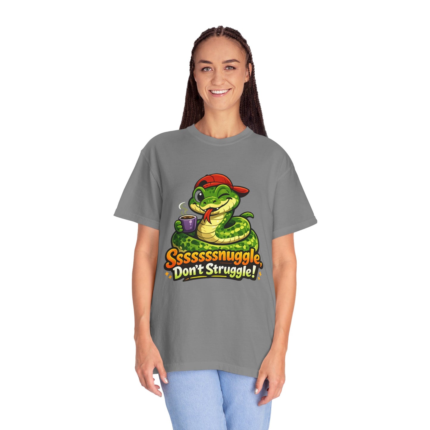 Ssssnuggle Snake T-Shirt — "Ssssssnnuggle, Don't Struggle!" Cute Cozy Snake Graphic Tee