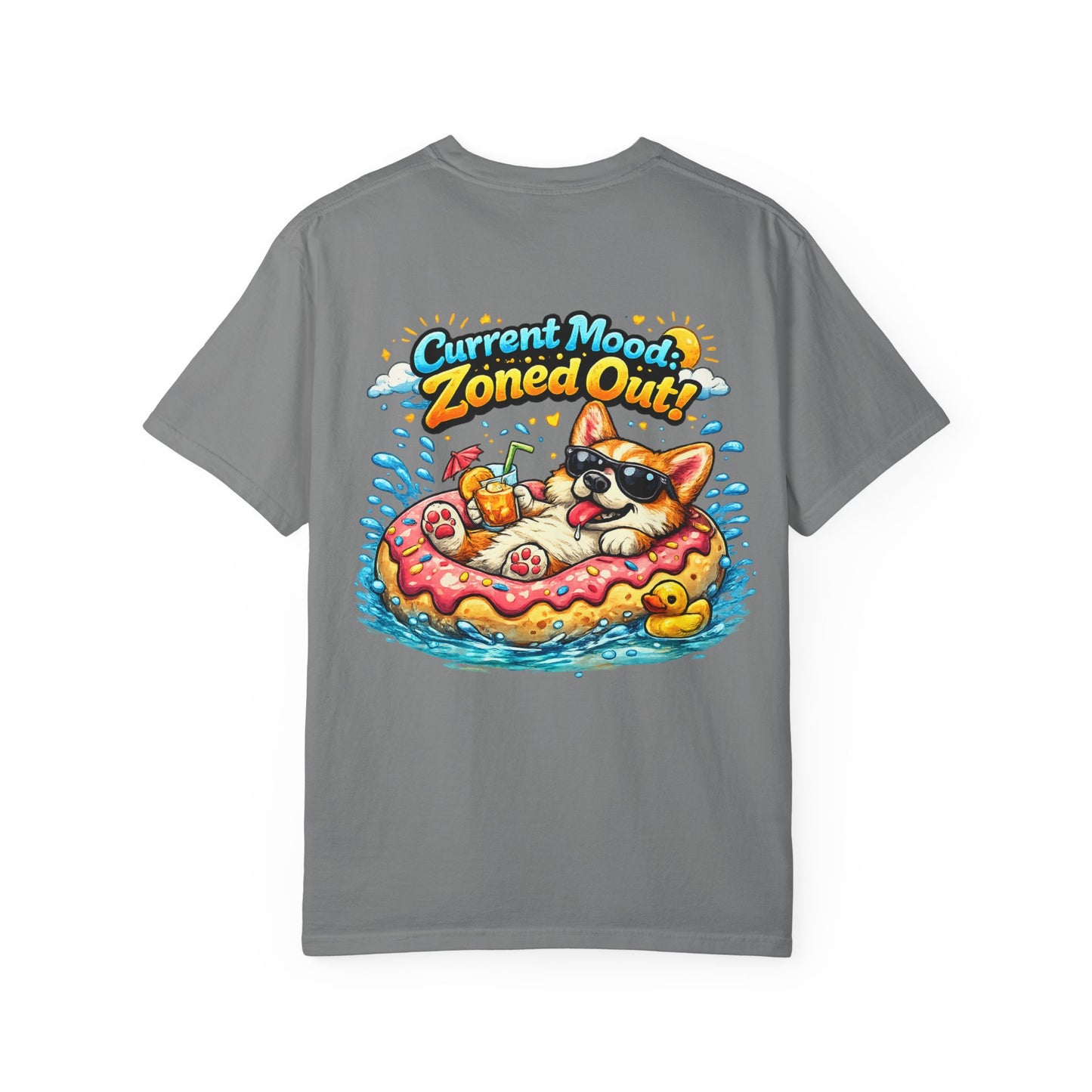 Corgi Float Summer Tee - "Current Mood: Zoned Out" Graphic T-Shirt