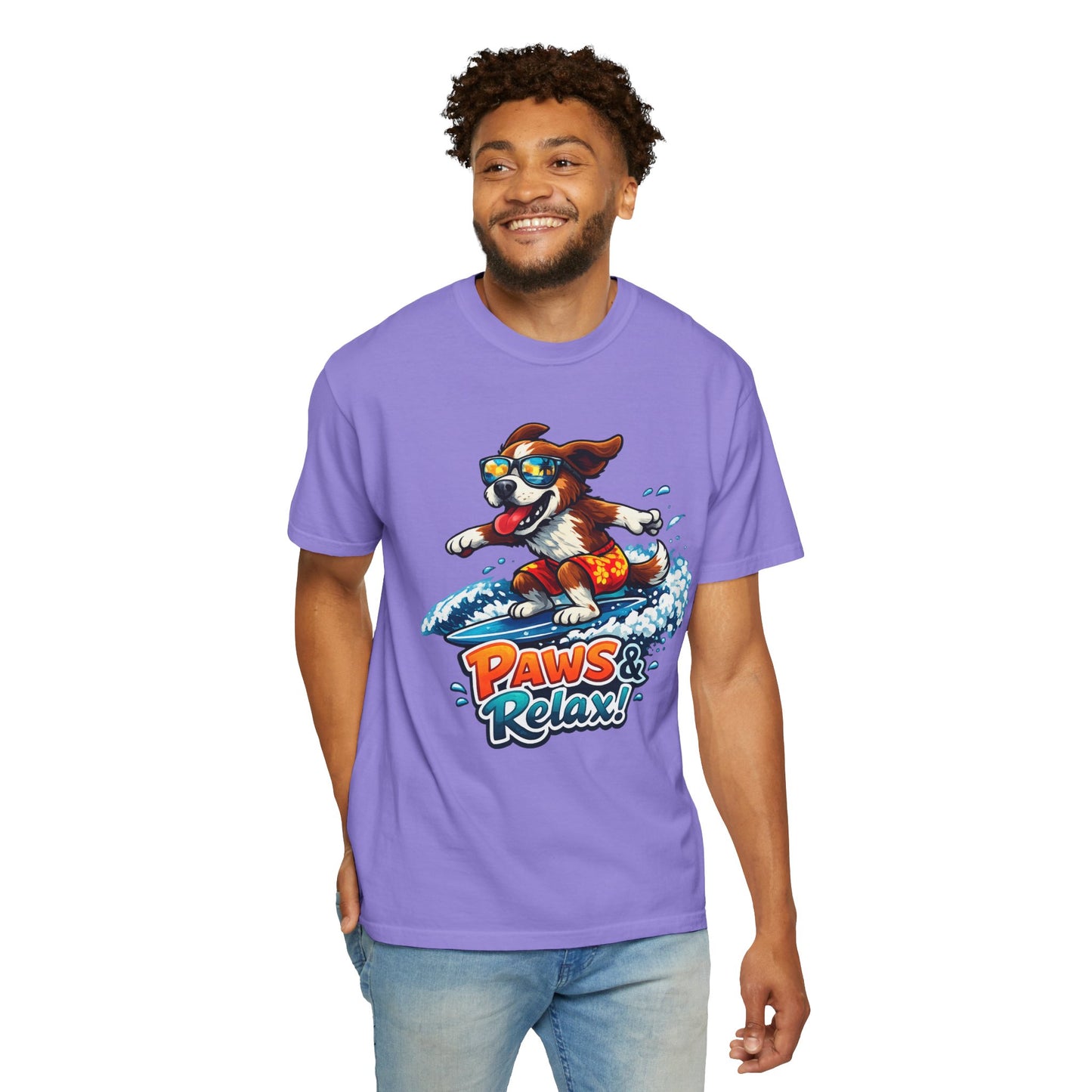 Surfing Dog T-Shirt — "Paws & Relax" Graphic Tee