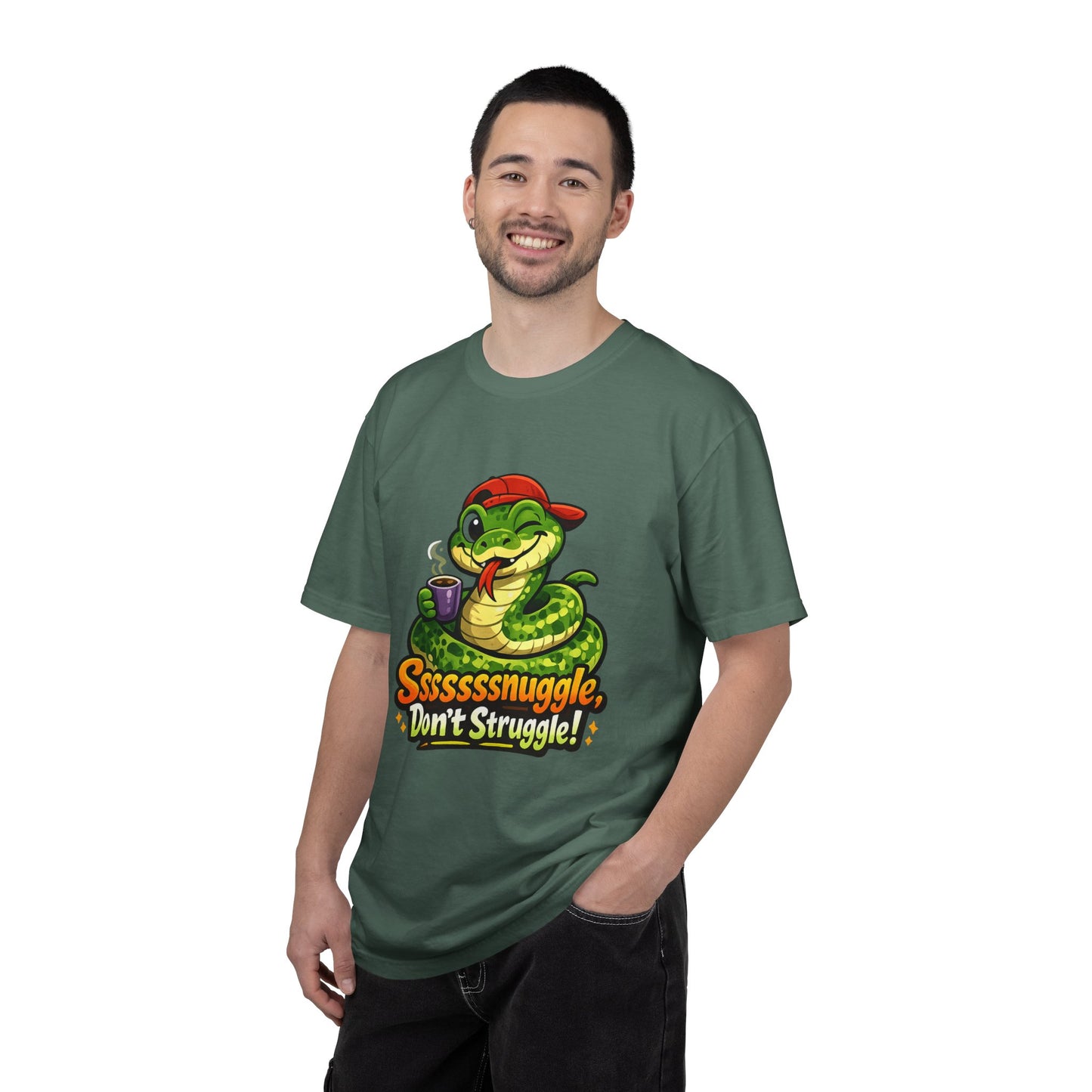 Ssssnuggle Snake T-Shirt — "Ssssssnnuggle, Don't Struggle!" Cute Cozy Snake Graphic Tee