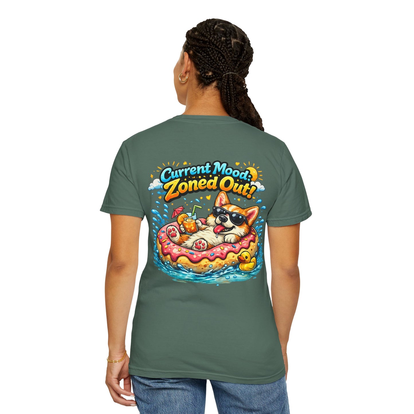 Corgi Float Summer Tee - "Current Mood: Zoned Out" Graphic T-Shirt