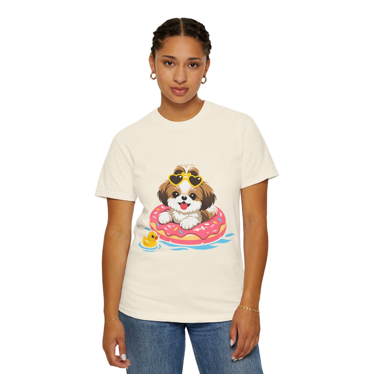 shih tzu Puppy Pool Float T-Shirt — Cute Dog Summer Graphic Tee