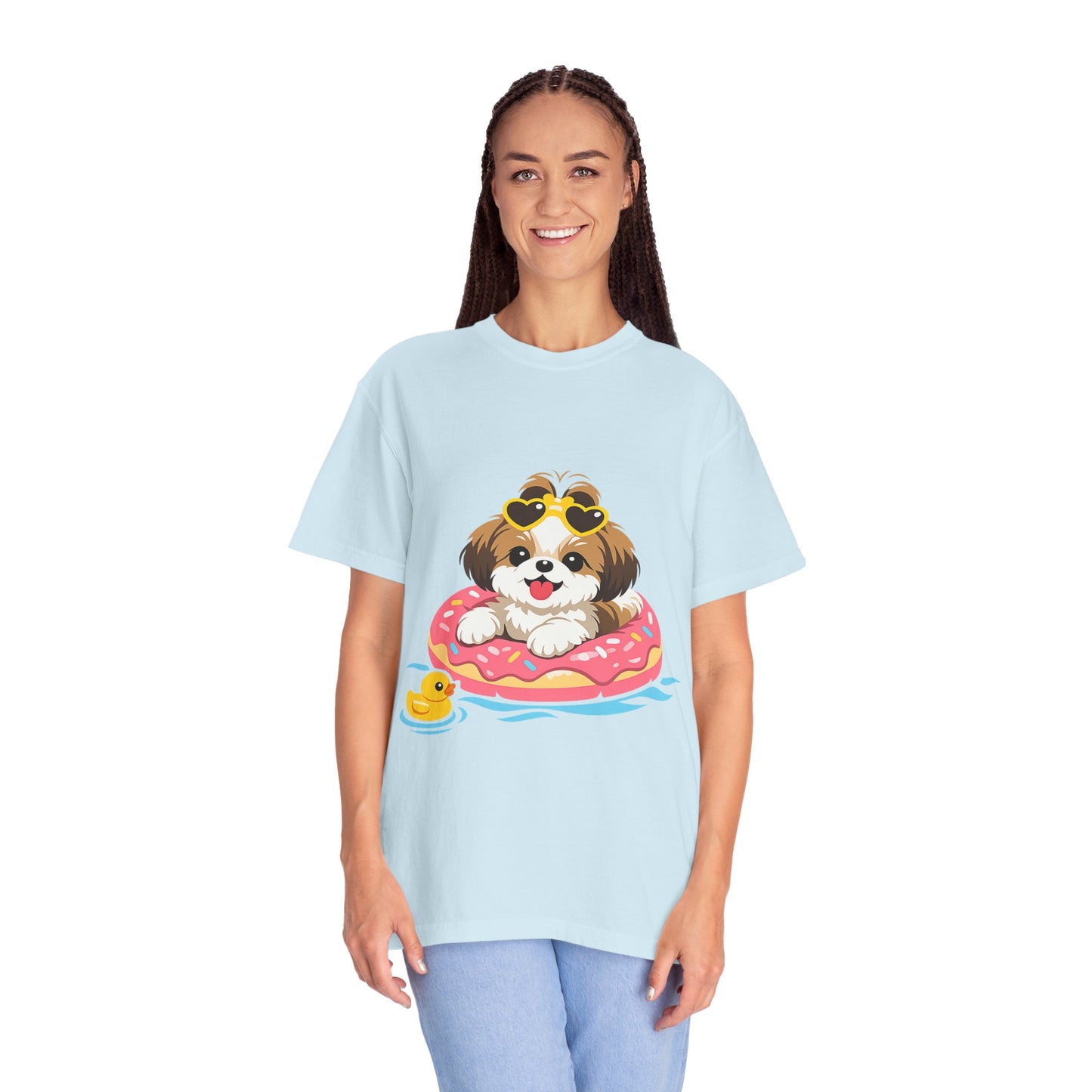 shih tzu Puppy Pool Float T-Shirt — Cute Dog Summer Graphic Tee