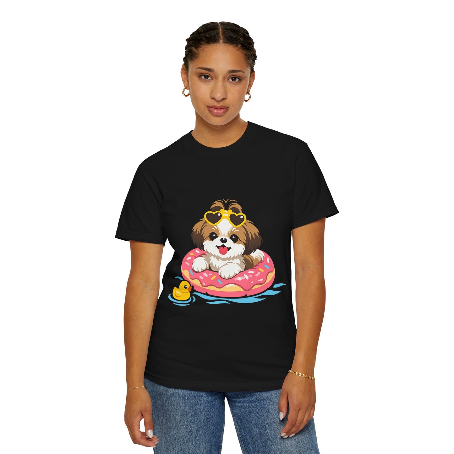 shih tzu Puppy Pool Float T-Shirt — Cute Dog Summer Graphic Tee