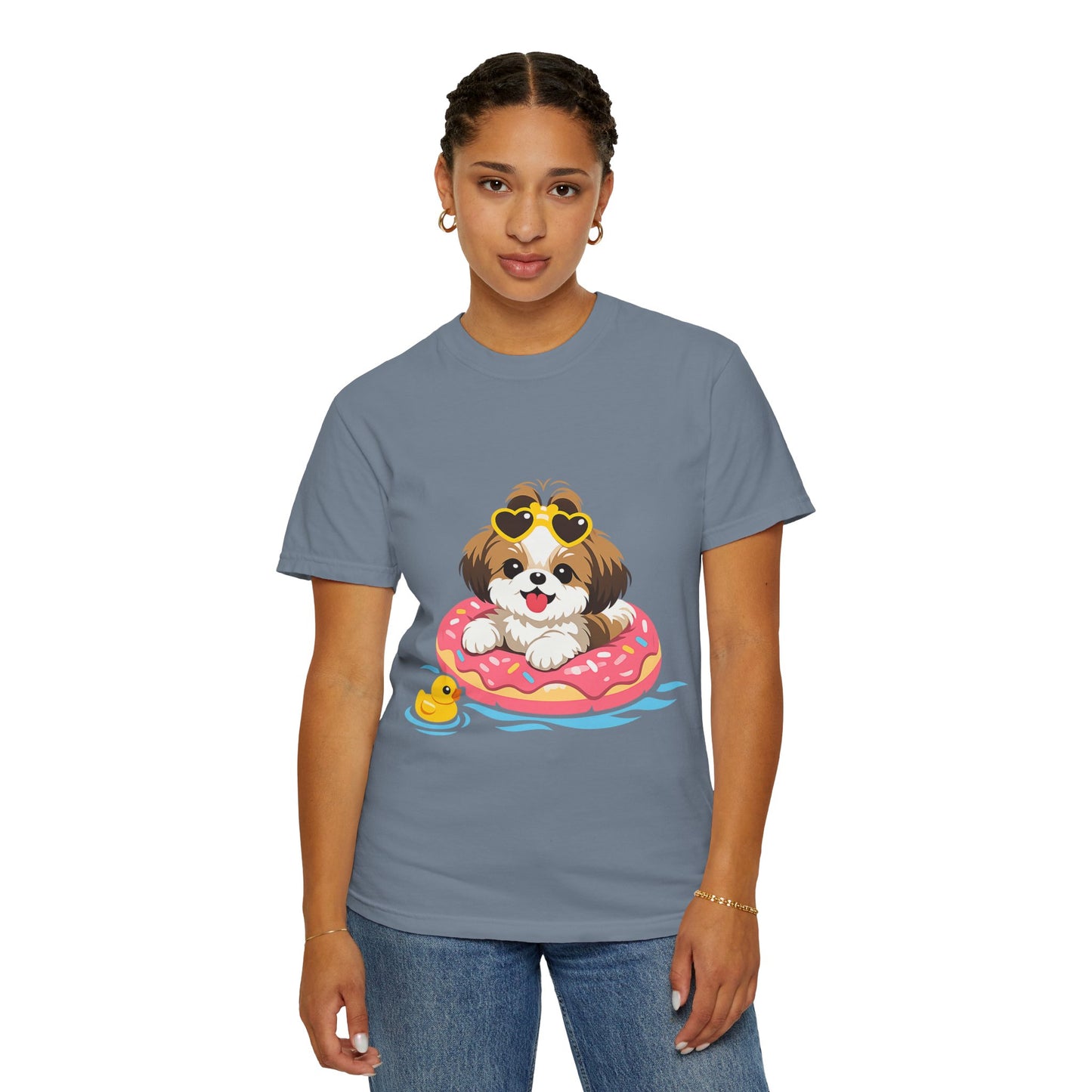 shih tzu Puppy Pool Float T-Shirt — Cute Dog Summer Graphic Tee
