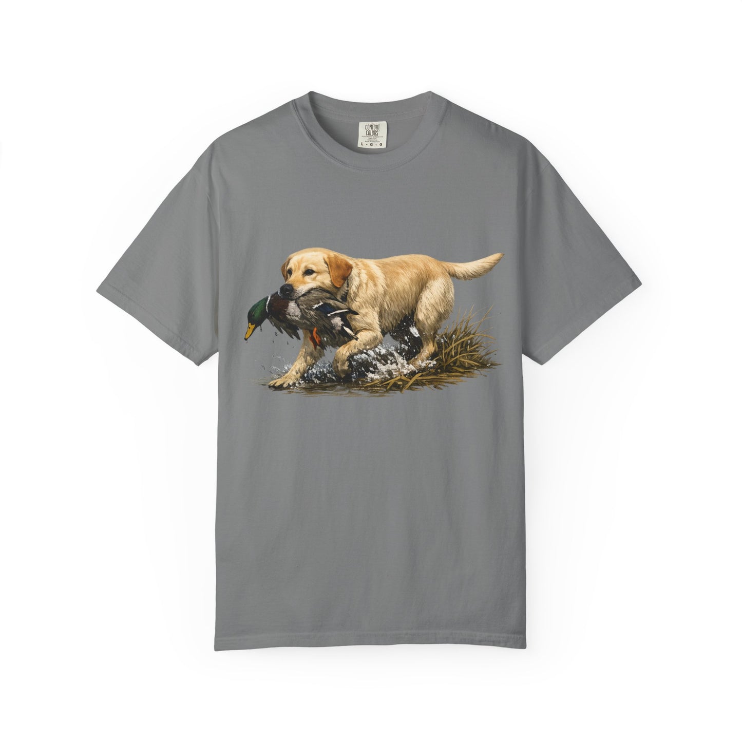 Labrador Retriever Hunting Dog T-Shirt — Yellow Lab with Duck Graphic
