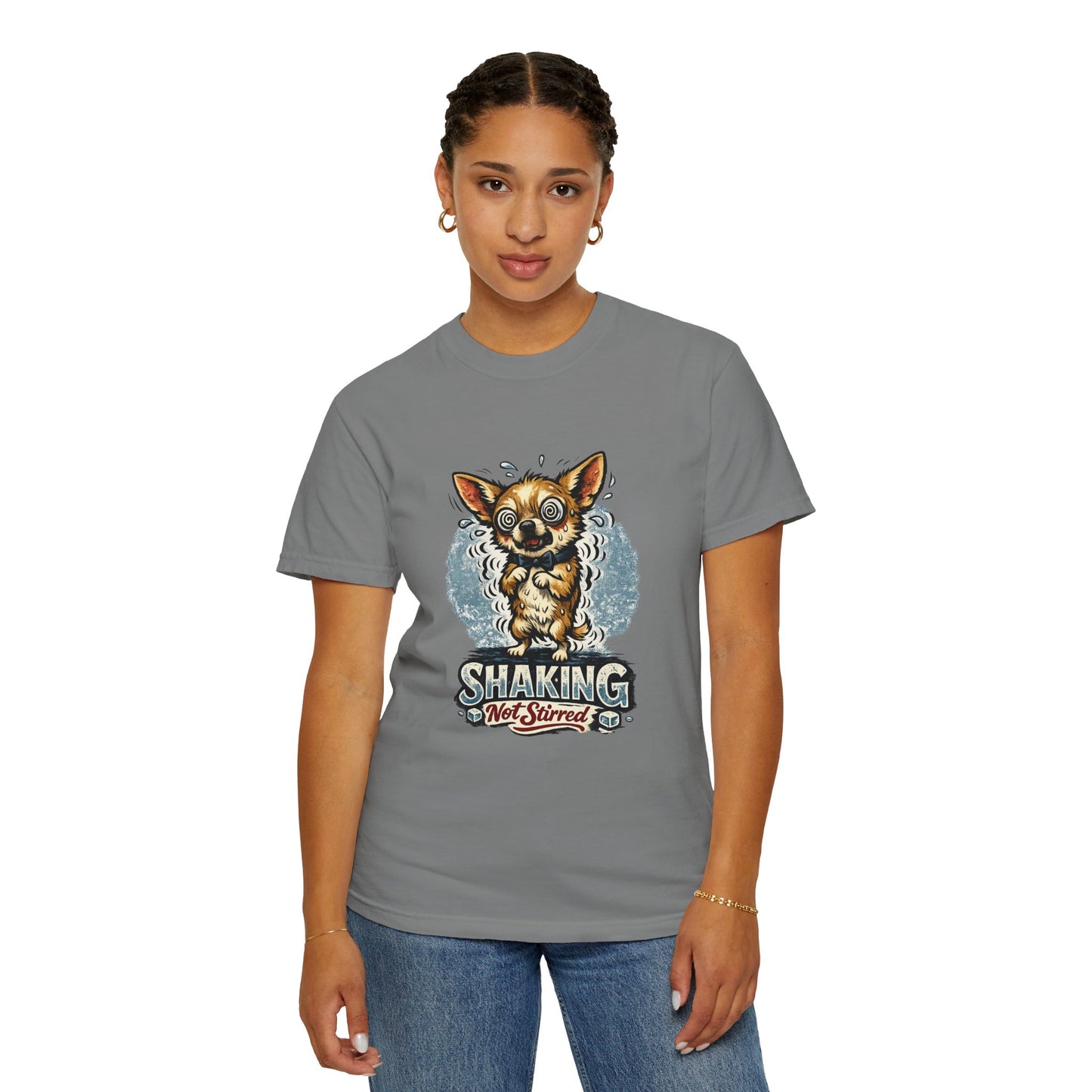 T-Shirt — 'Shaking Not Stirred' Cute Shivering Chihuahua Graphic Tee