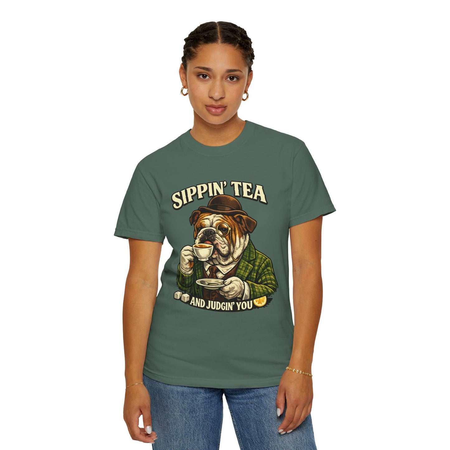 Sippin' Tea Bulldog Tee — "Sippin' Tea and Judgin' You" Graphic T-Shirt