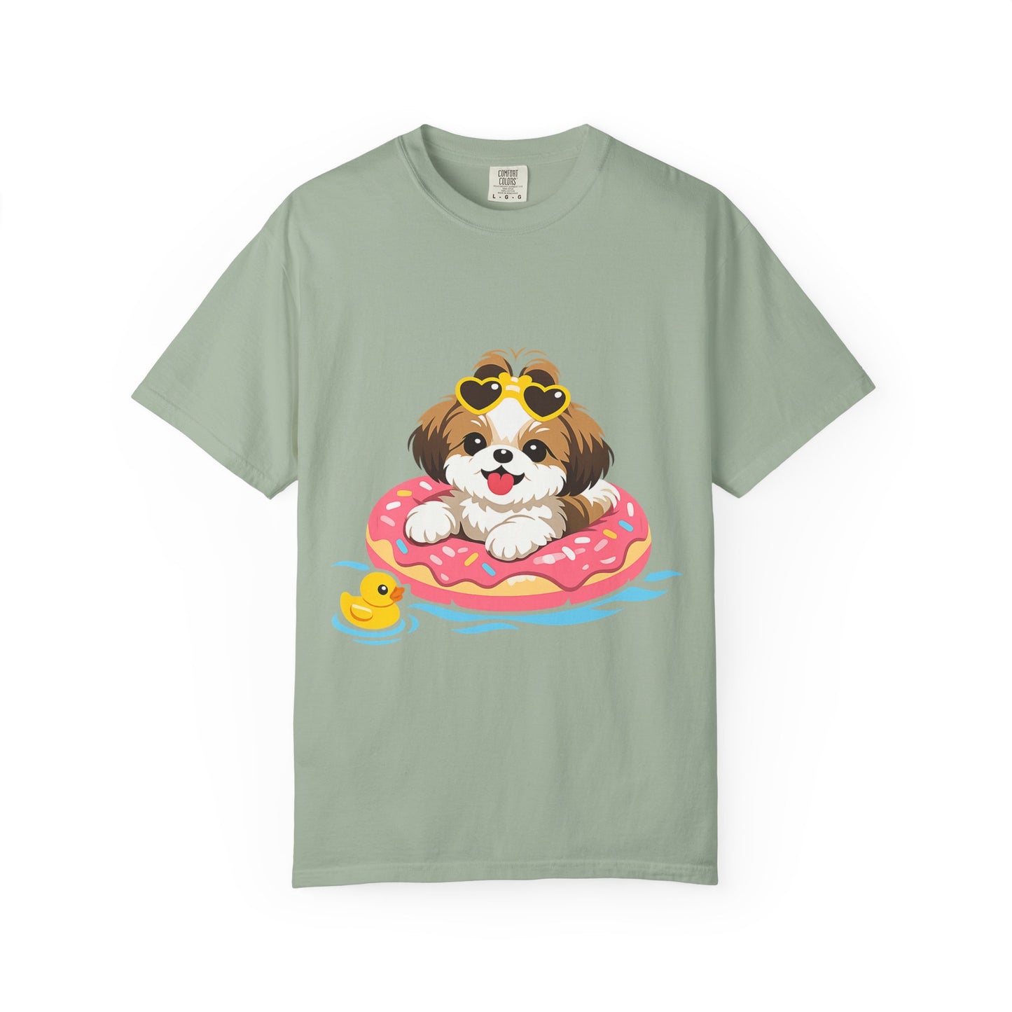 shih tzu Puppy Pool Float T-Shirt — Cute Dog Summer Graphic Tee