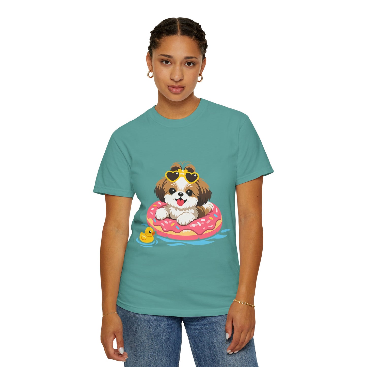shih tzu Puppy Pool Float T-Shirt — Cute Dog Summer Graphic Tee