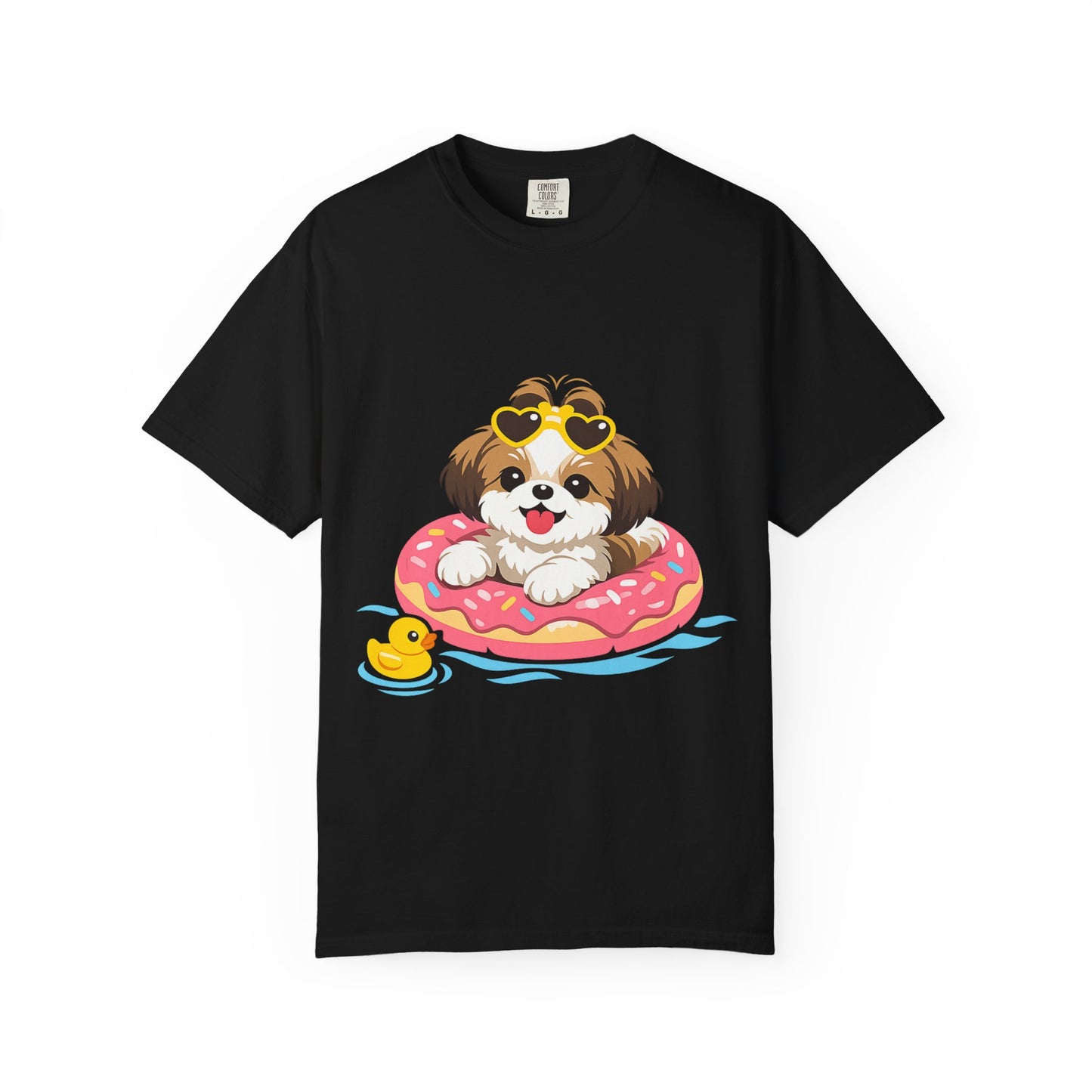 shih tzu Puppy Pool Float T-Shirt — Cute Dog Summer Graphic Tee