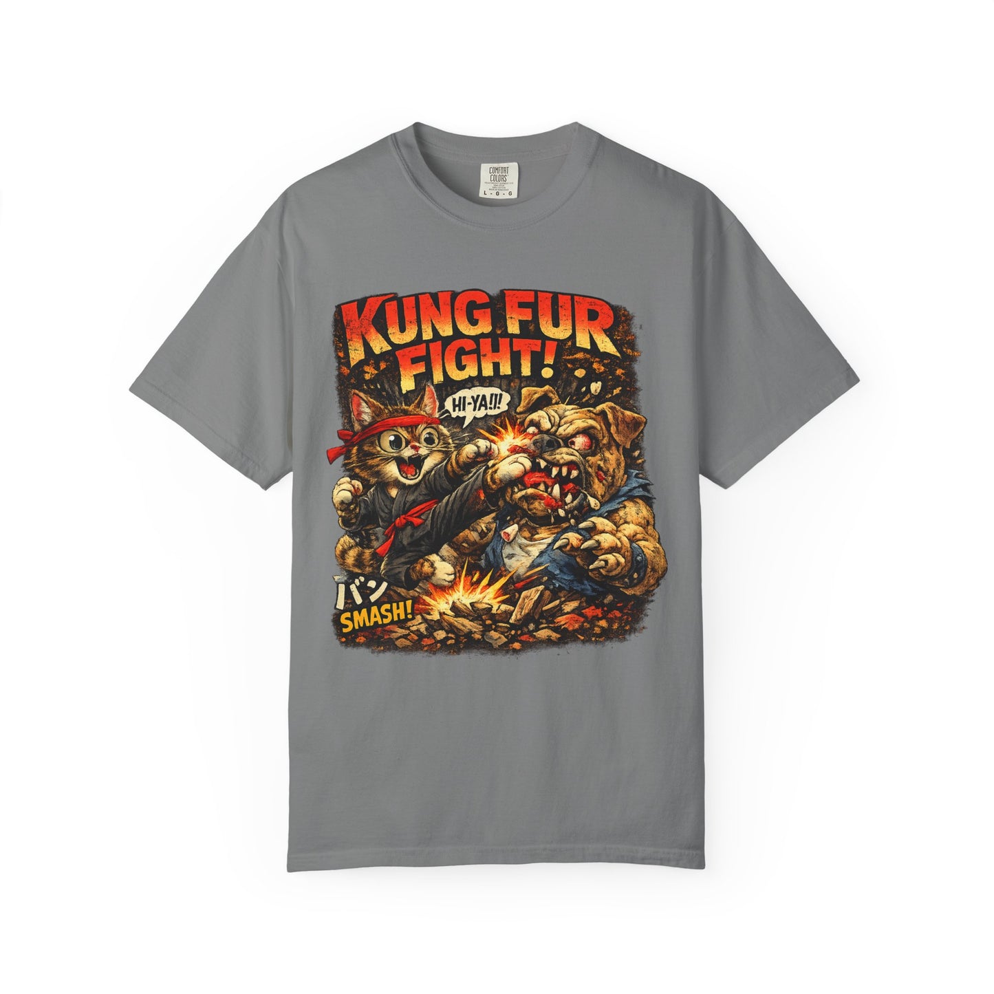 Kung Fur Fight T-Shirt — Retro Cat vs Dog Martial Arts Graphic Tee