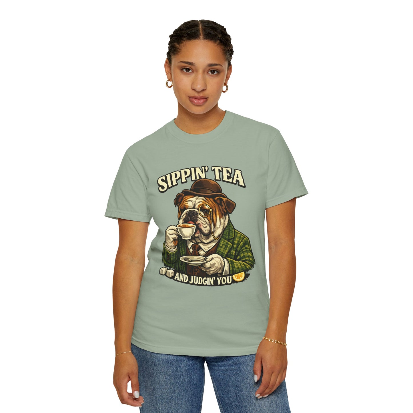 Sippin' Tea Bulldog Tee — "Sippin' Tea and Judgin' You" Graphic T-Shirt