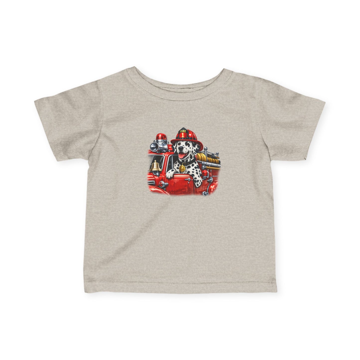 Infant Tee — Dalmatian Firetruck Baby Shirt (Firefighter Puppy Design)