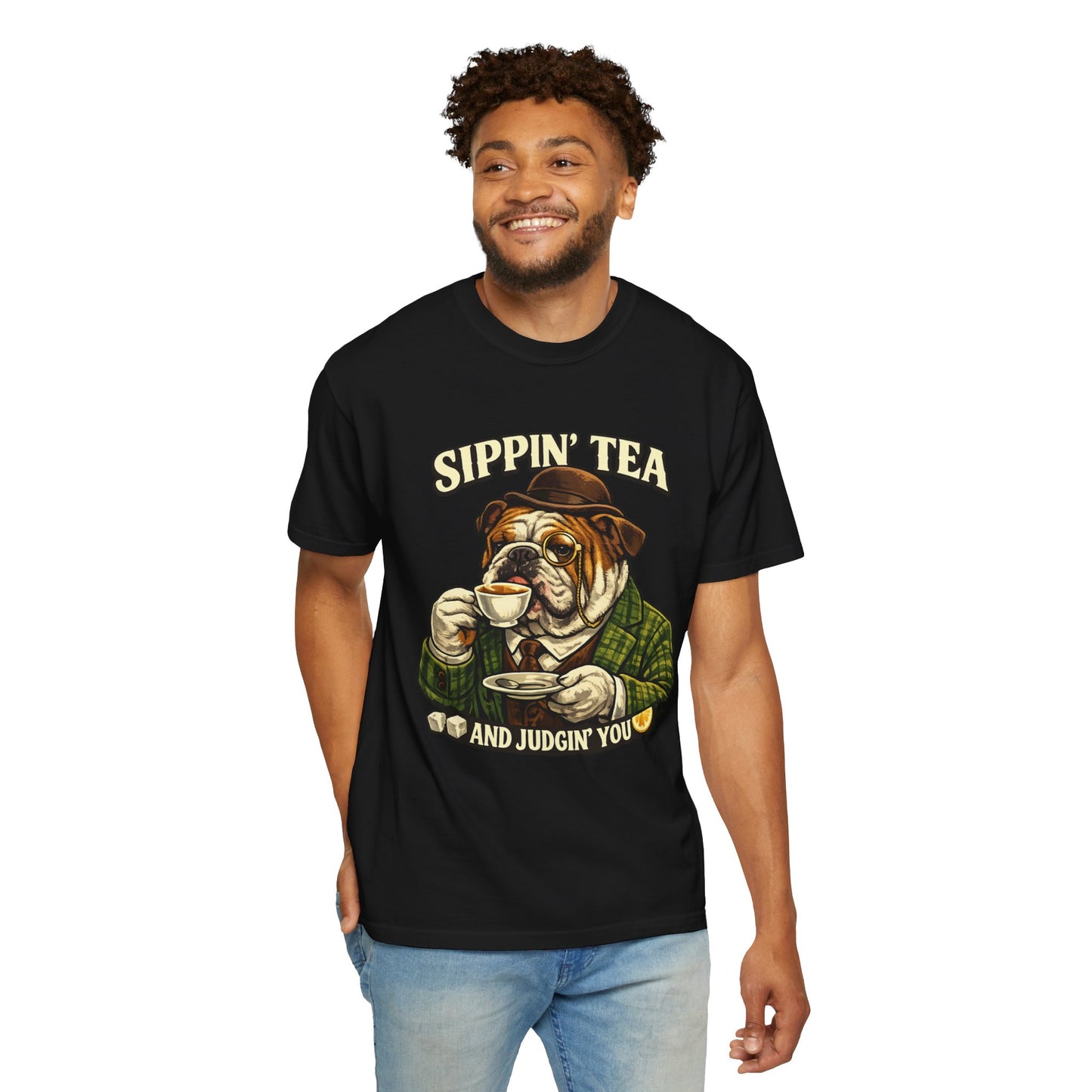 Sippin' Tea Bulldog Tee — "Sippin' Tea and Judgin' You" Graphic T-Shirt