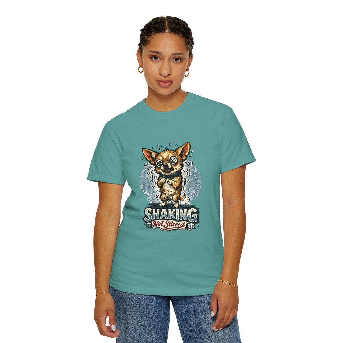 T-Shirt — 'Shaking Not Stirred' Cute Shivering Chihuahua Graphic Tee