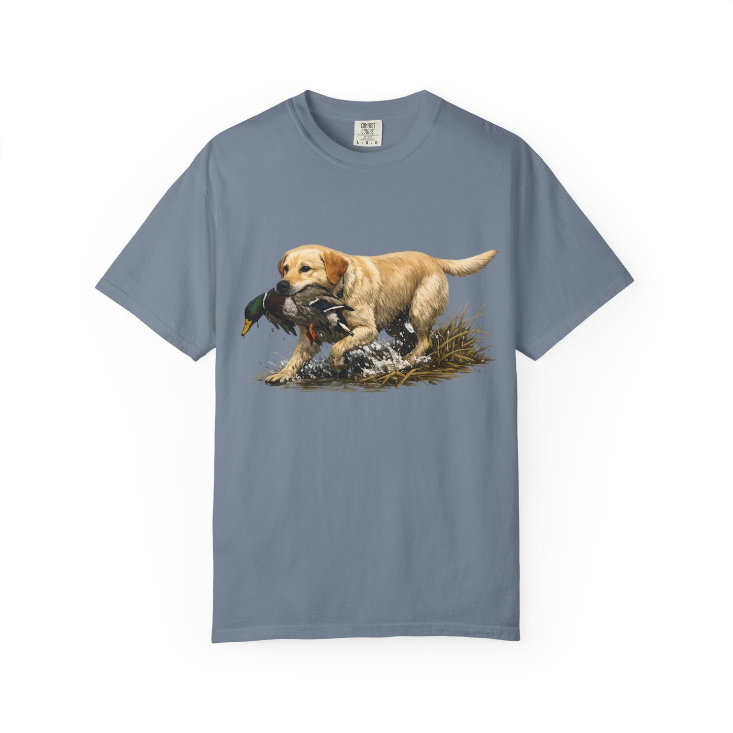 Labrador Retriever Hunting Dog T-Shirt — Yellow Lab with Duck Graphic