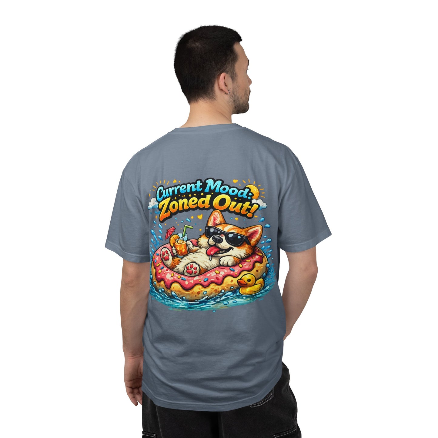 Corgi Float Summer Tee - "Current Mood: Zoned Out" Graphic T-Shirt