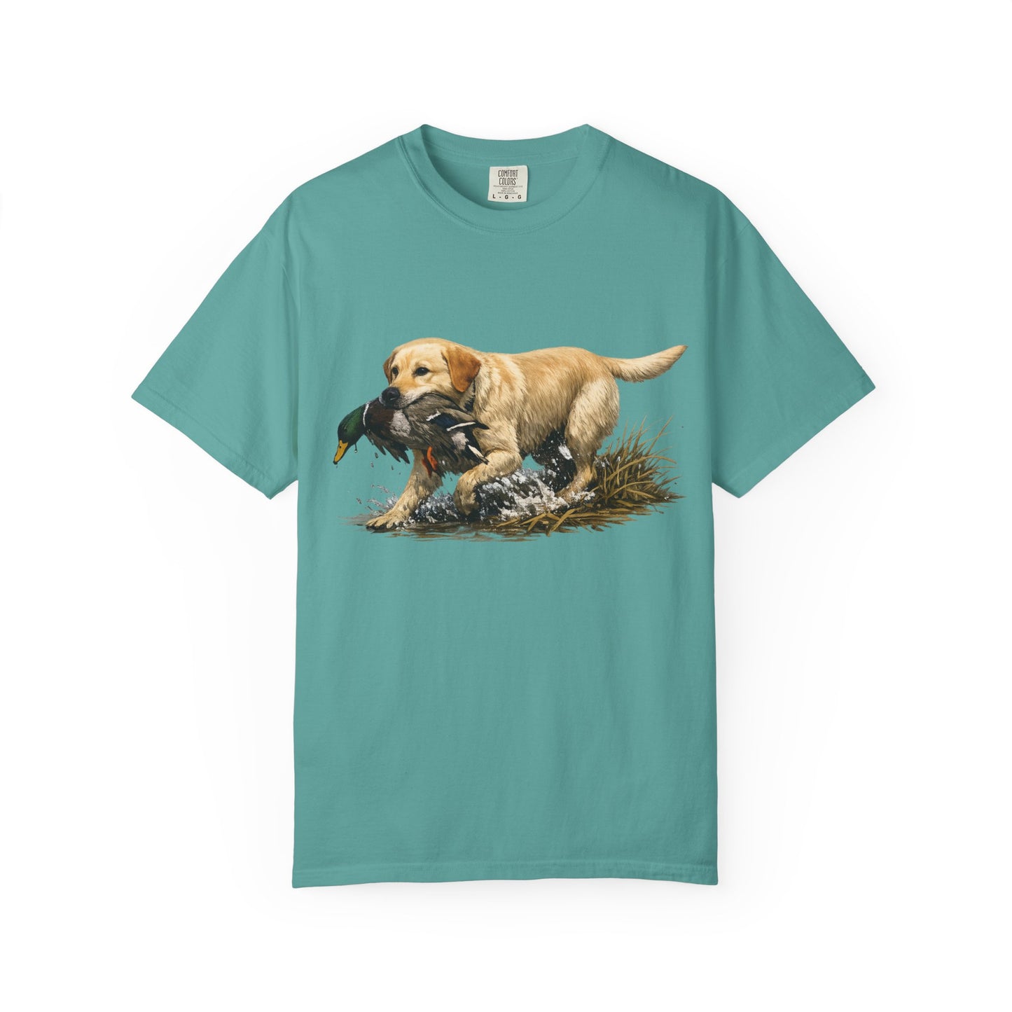 Labrador Retriever Hunting Dog T-Shirt — Yellow Lab with Duck Graphic