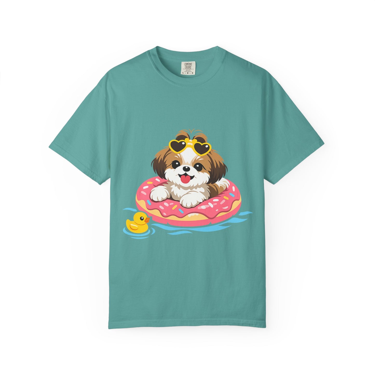 shih tzu Puppy Pool Float T-Shirt — Cute Dog Summer Graphic Tee