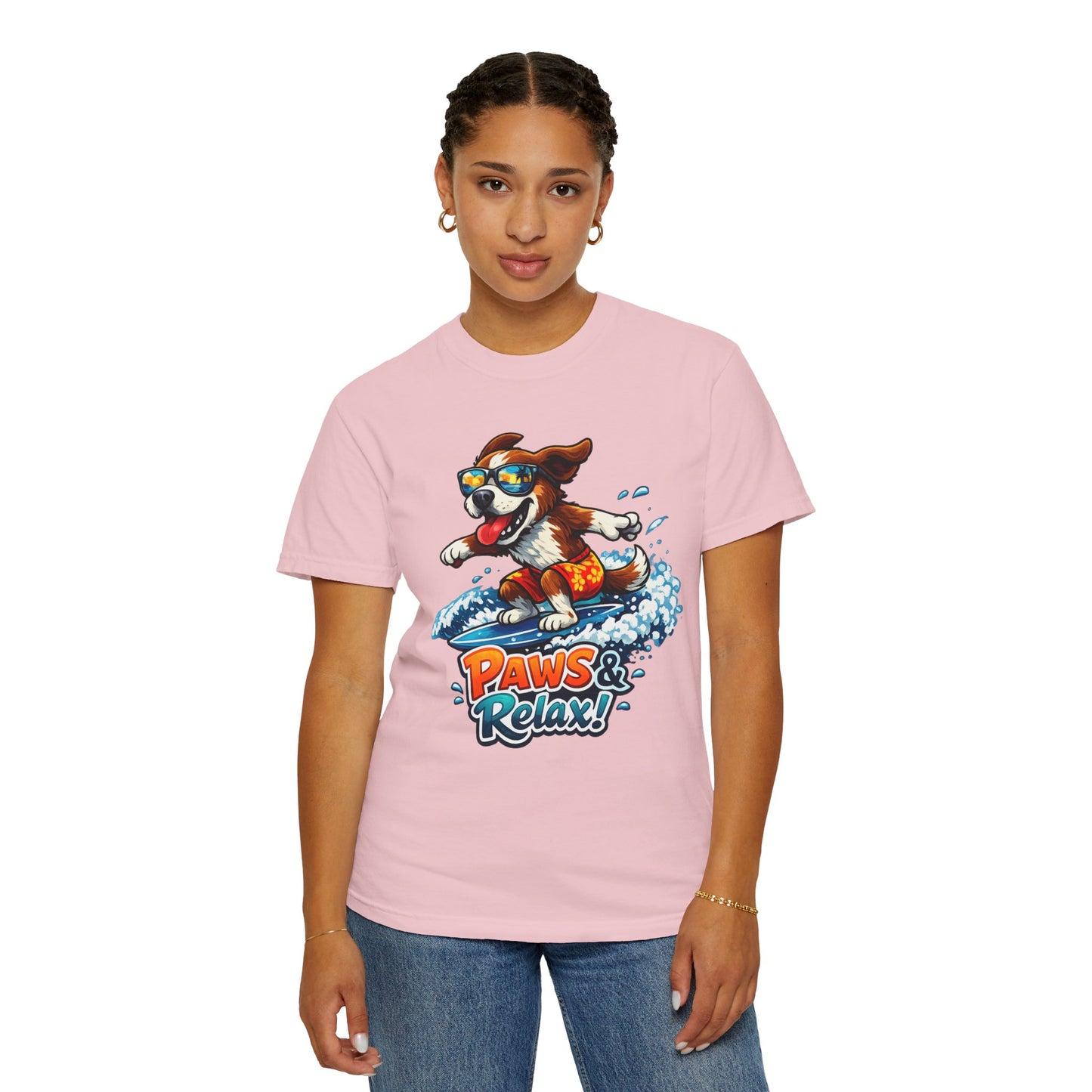 Surfing Dog T-Shirt — "Paws & Relax" Graphic Tee
