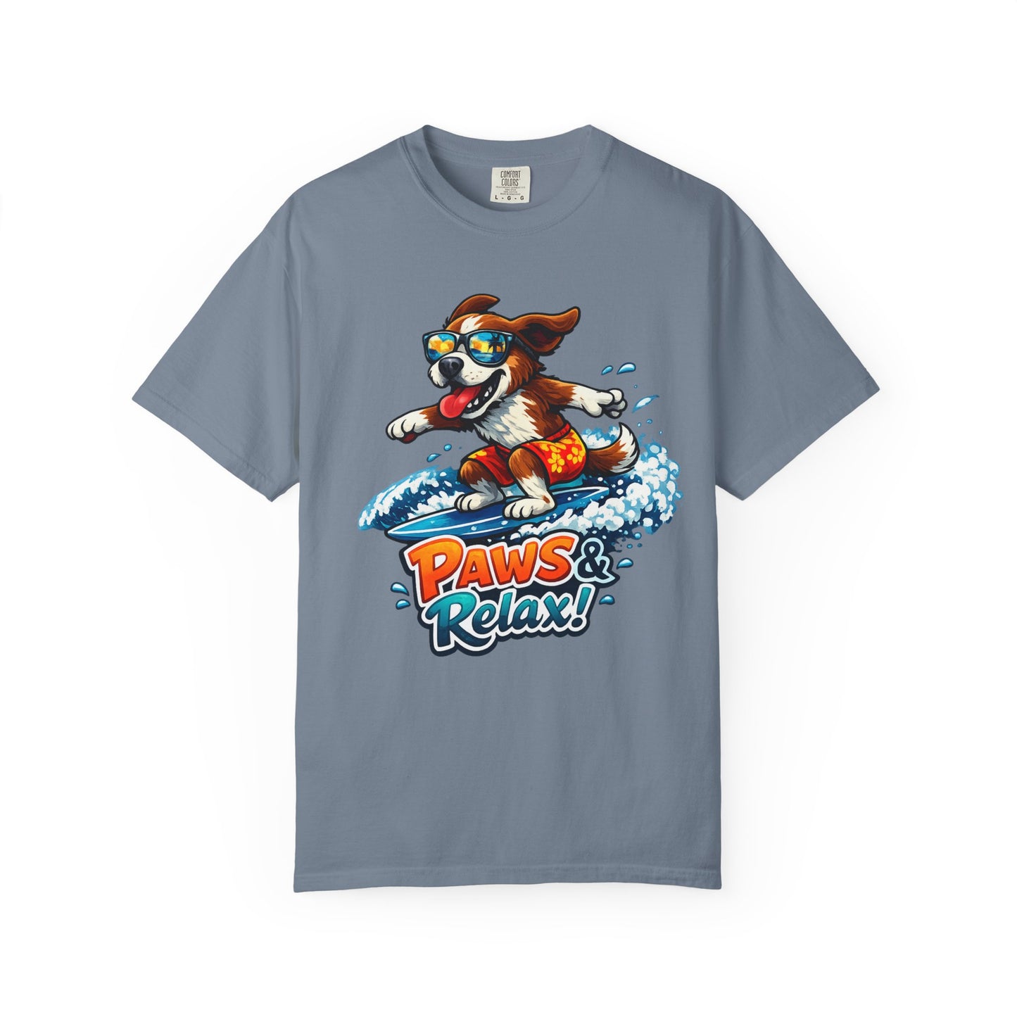 Surfing Dog T-Shirt — "Paws & Relax" Graphic Tee