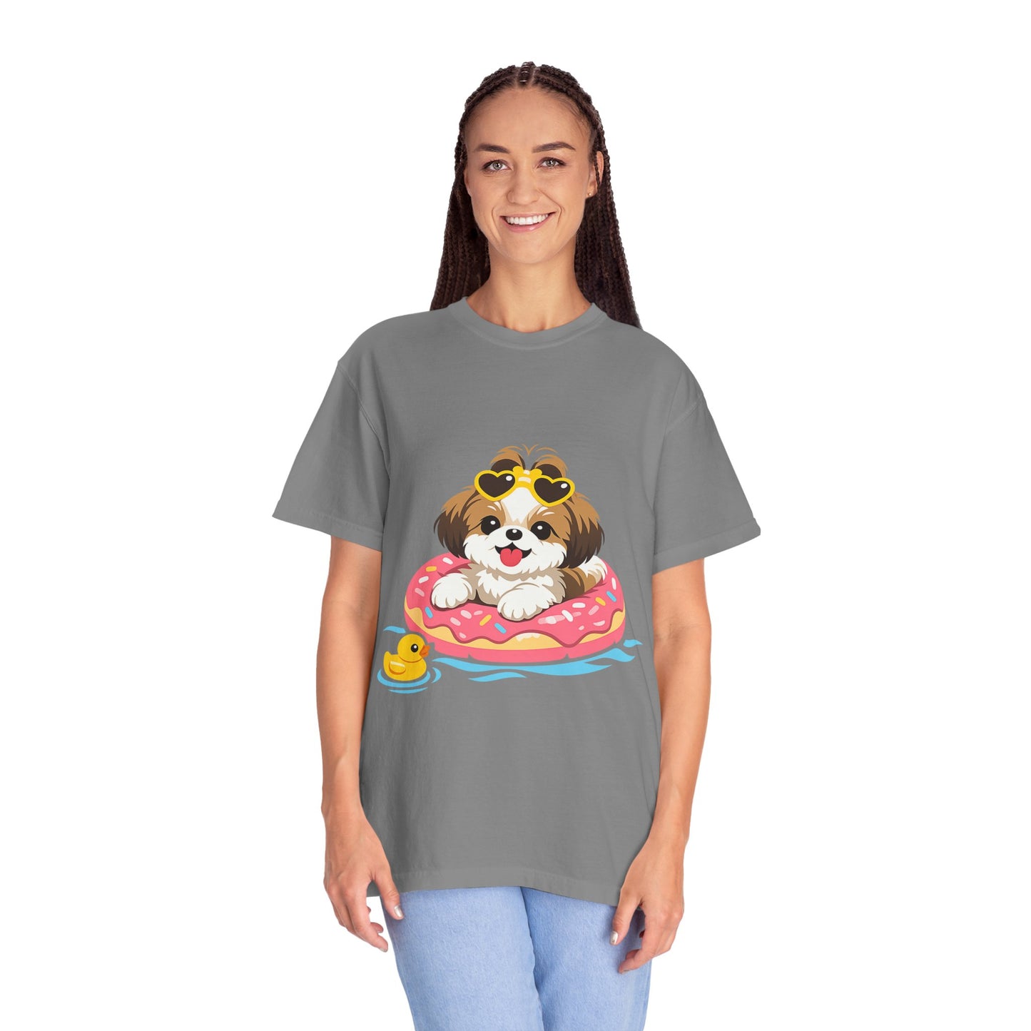 shih tzu Puppy Pool Float T-Shirt — Cute Dog Summer Graphic Tee