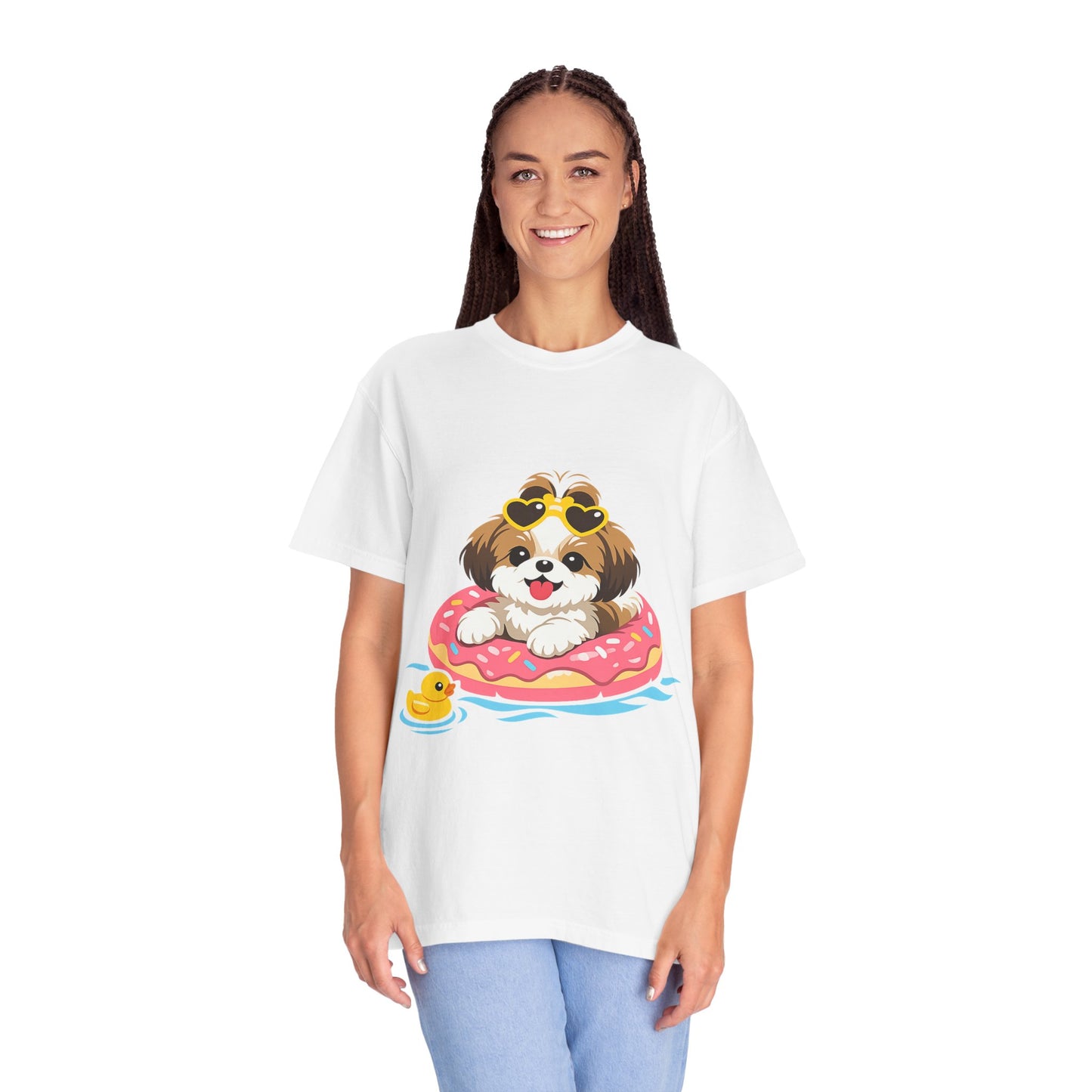 shih tzu Puppy Pool Float T-Shirt — Cute Dog Summer Graphic Tee