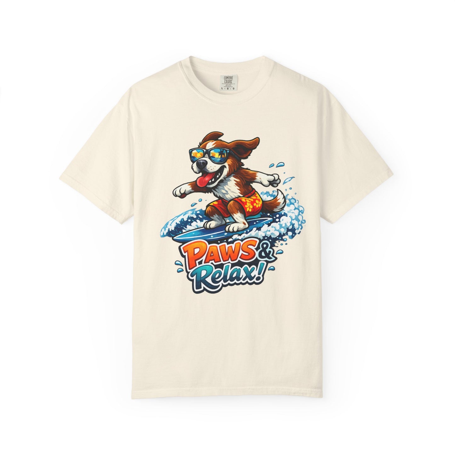 Surfing Dog T-Shirt — "Paws & Relax" Graphic Tee