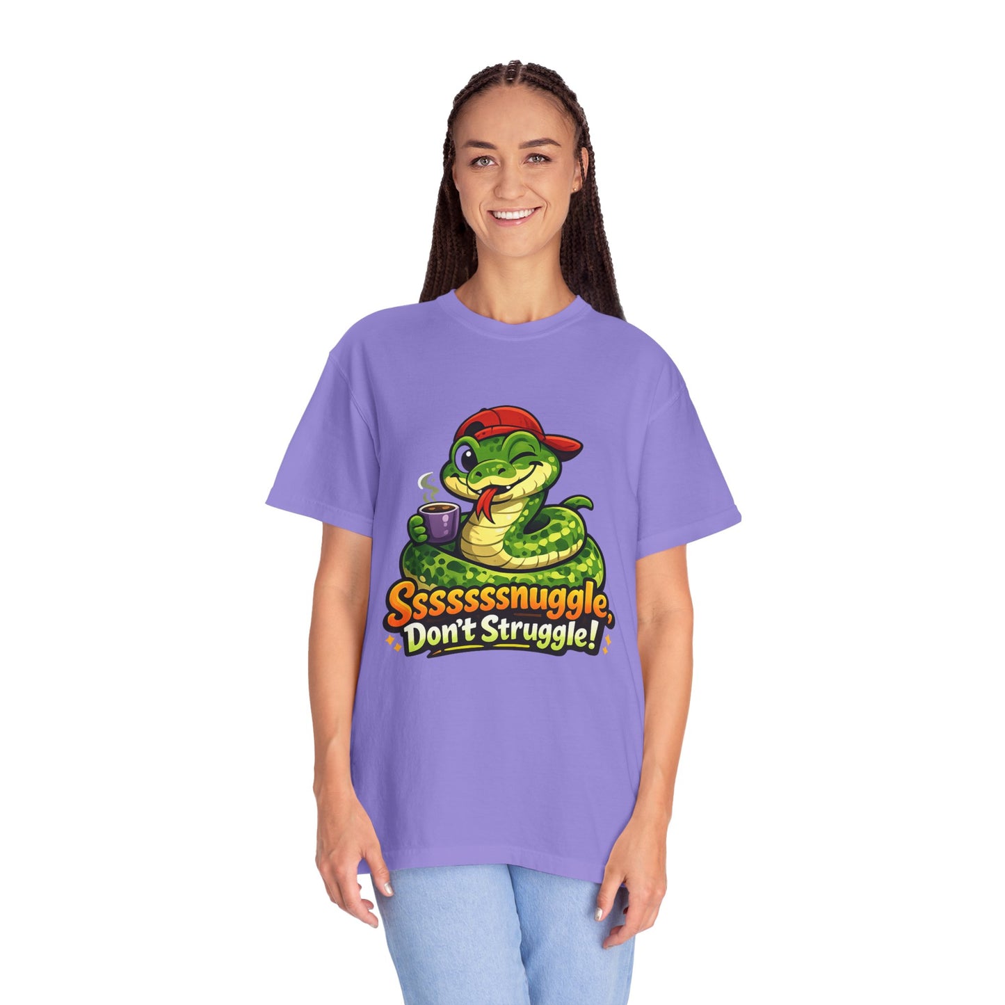 Ssssnuggle Snake T-Shirt — "Ssssssnnuggle, Don't Struggle!" Cute Cozy Snake Graphic Tee