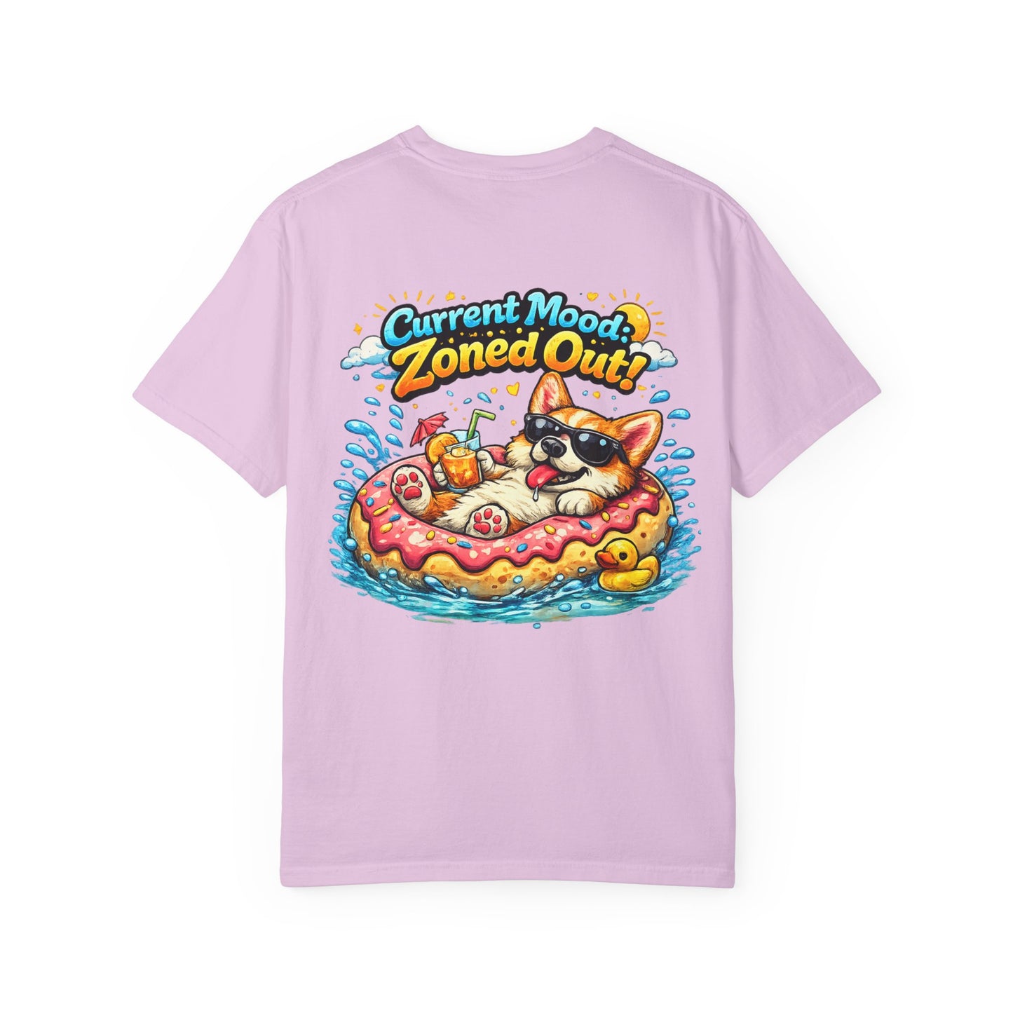 Corgi Float Summer Tee - "Current Mood: Zoned Out" Graphic T-Shirt