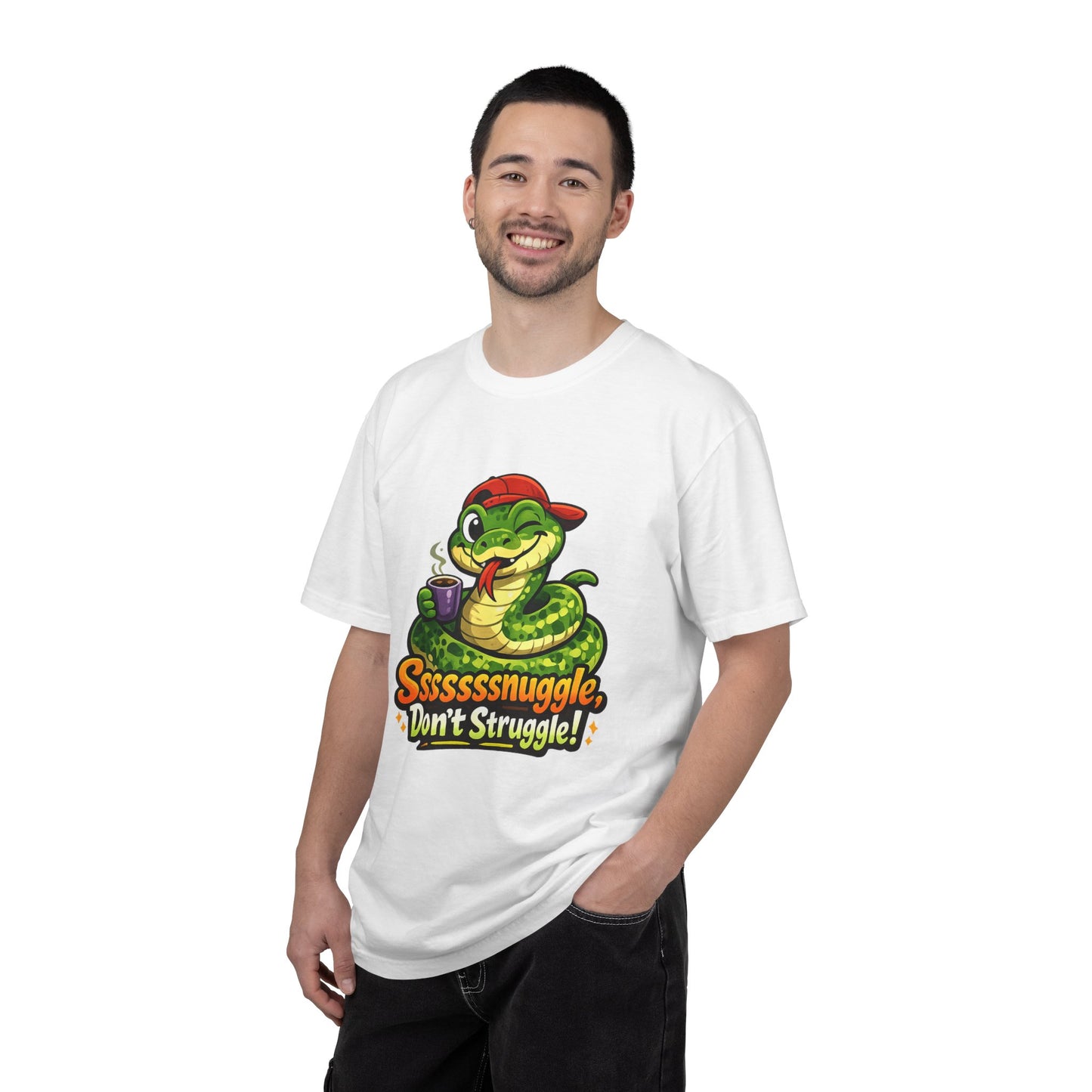 Ssssnuggle Snake T-Shirt — "Ssssssnnuggle, Don't Struggle!" Cute Cozy Snake Graphic Tee