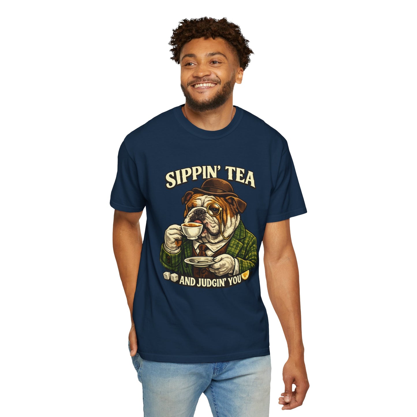 Sippin' Tea Bulldog Tee — "Sippin' Tea and Judgin' You" Graphic T-Shirt