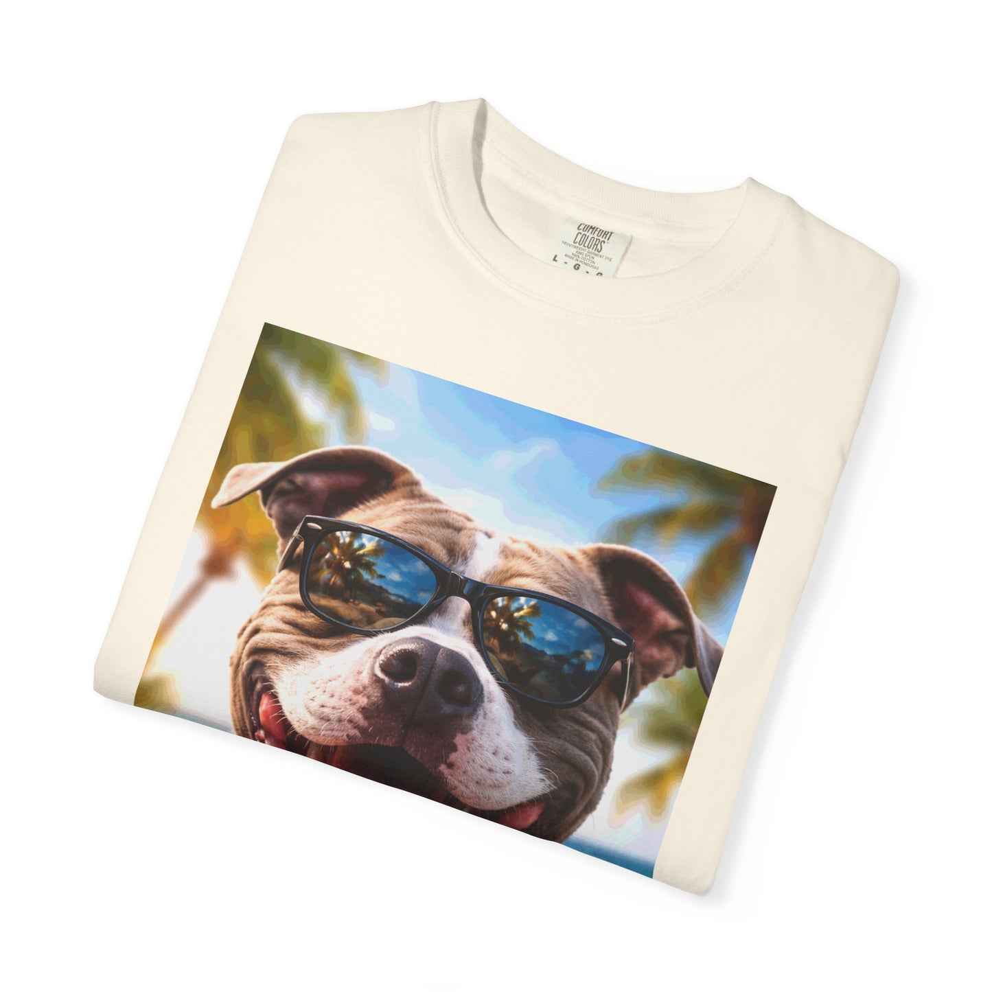 Happy Dog in Sunglasses T-Shirt — Summer Beach Pitbull Graphic Tee