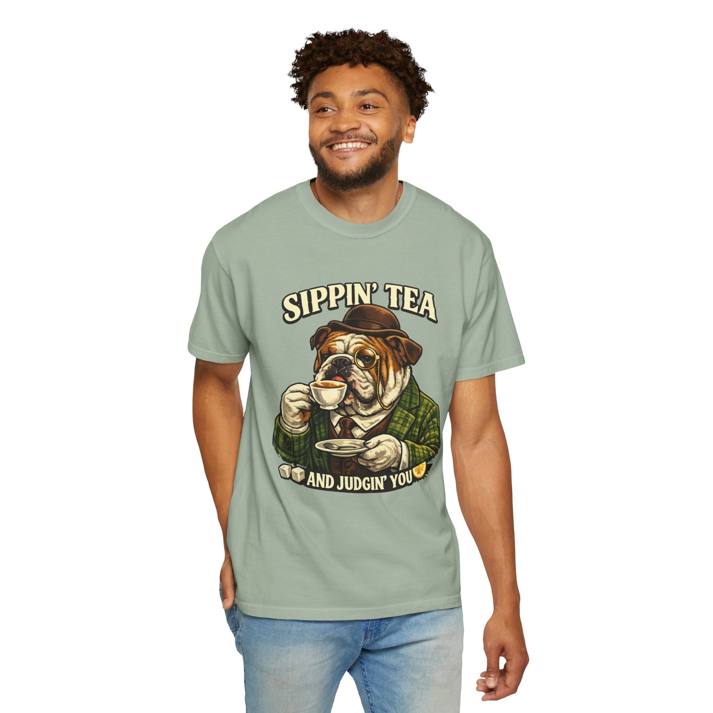 Sippin' Tea Bulldog Tee — "Sippin' Tea and Judgin' You" Graphic T-Shirt