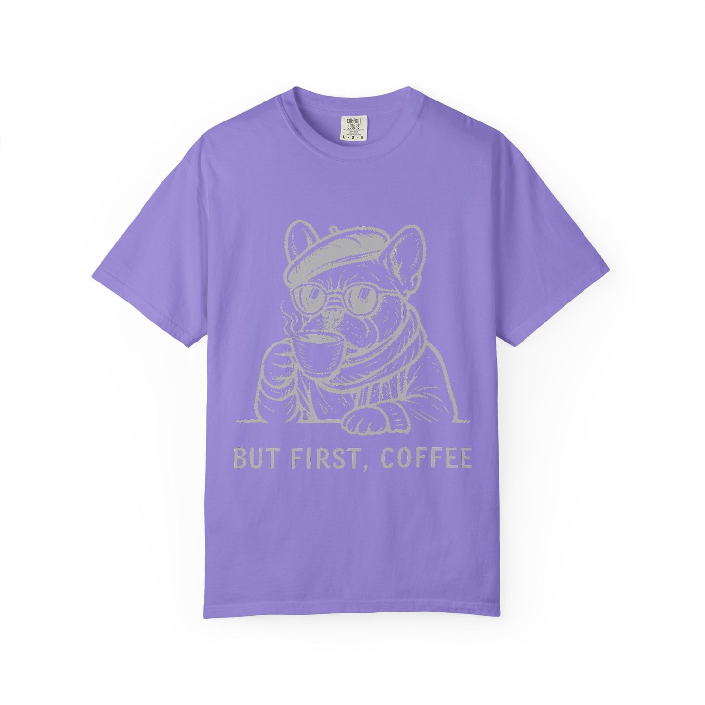 But First, Coffee T-Shirt — French Bulldog Drinking Coffee Graphic Tee